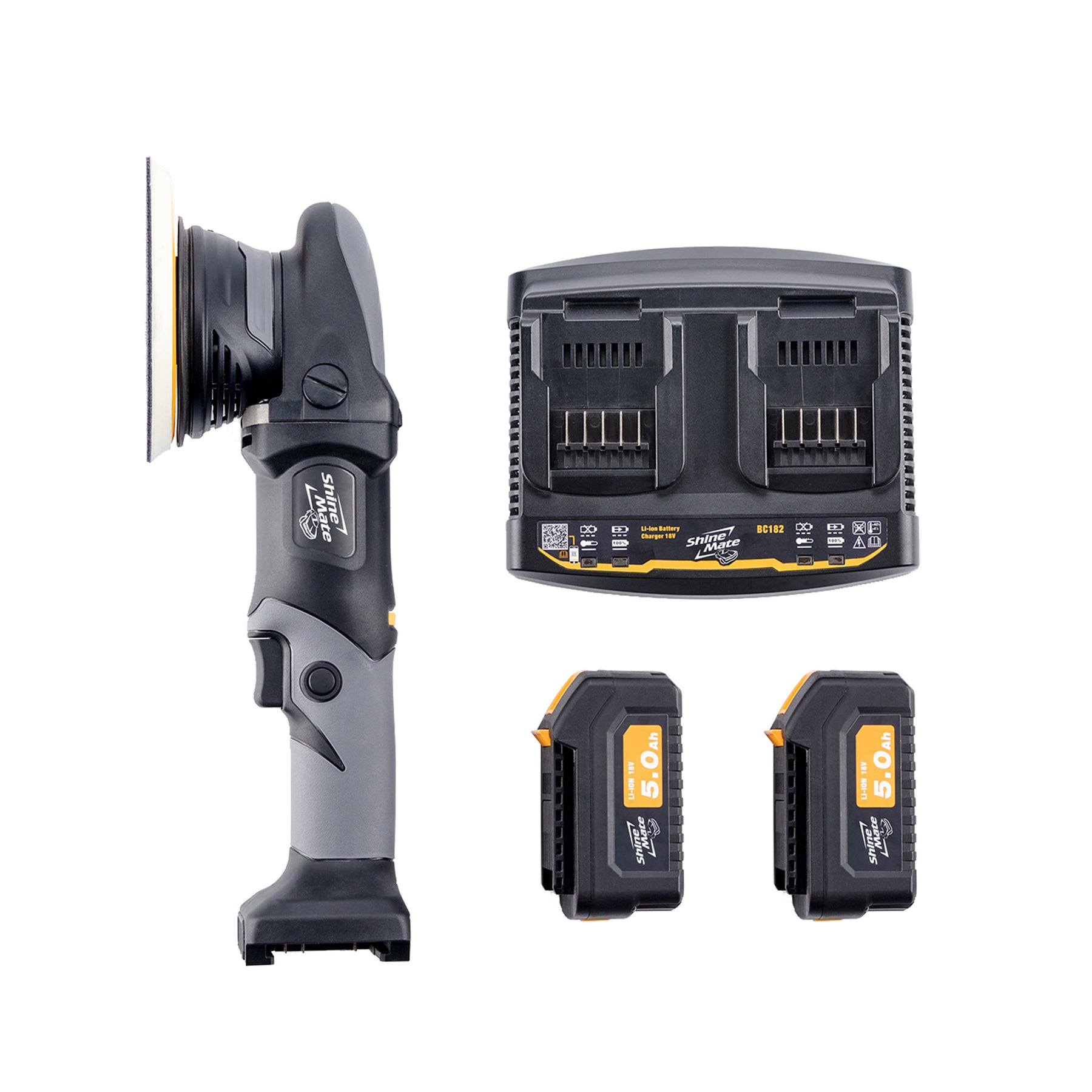 Lucidatrice rotorbitale cordless ShineMate EB351 per detailing auto senza fili.