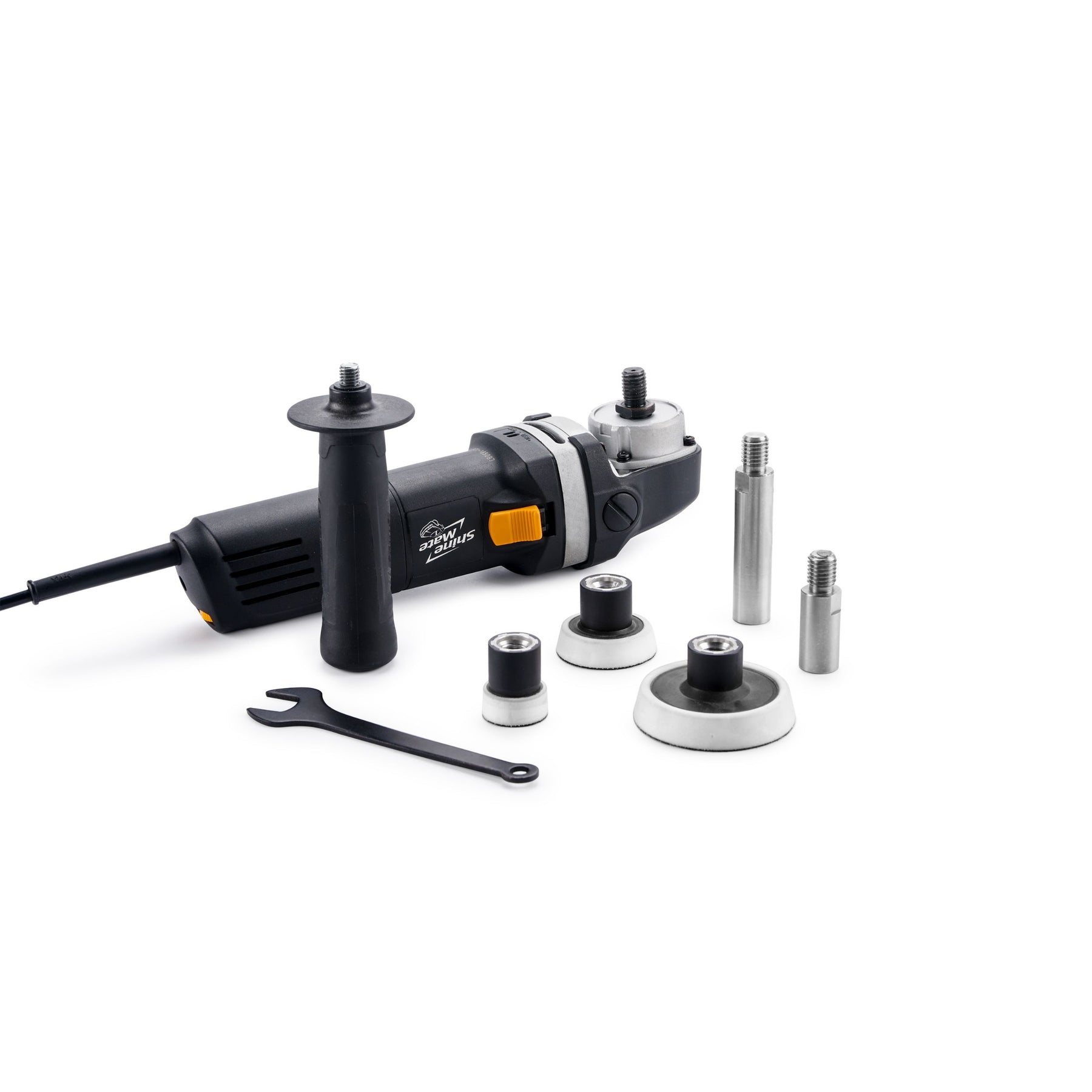 Lucidatrice ShineMate EP803 con impugnatura laterale montata e accessori: adattatori, platorelli e chiave