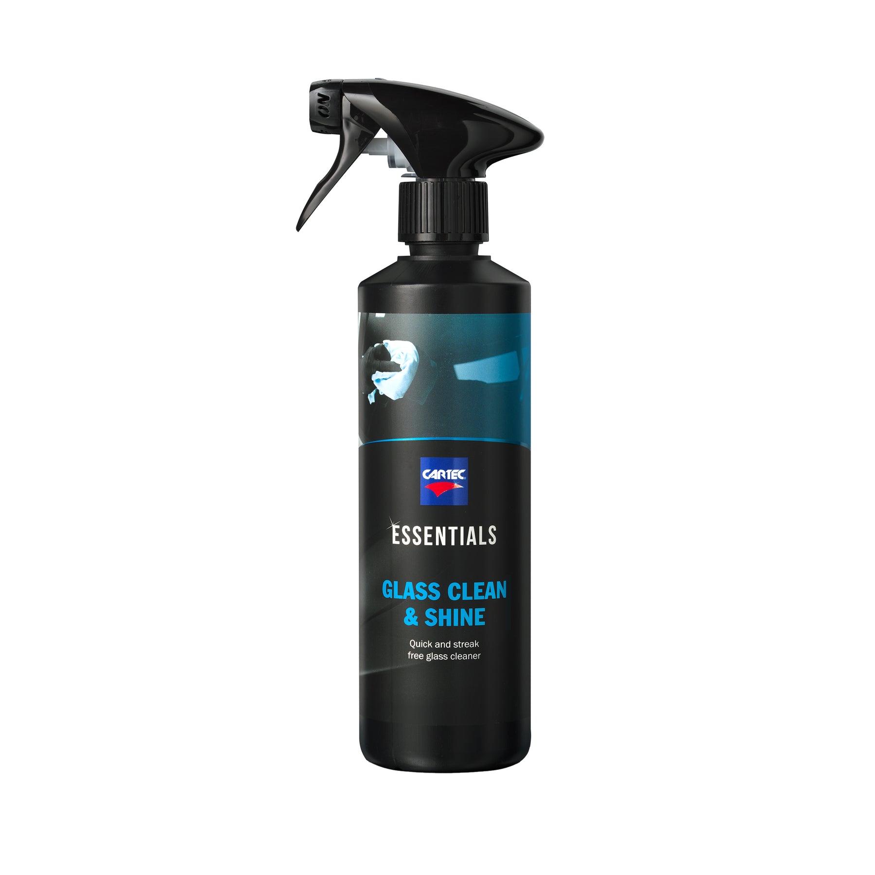 Cartec Glass Clean & Shine in flacone spray, posizionato su sfondo bianco.