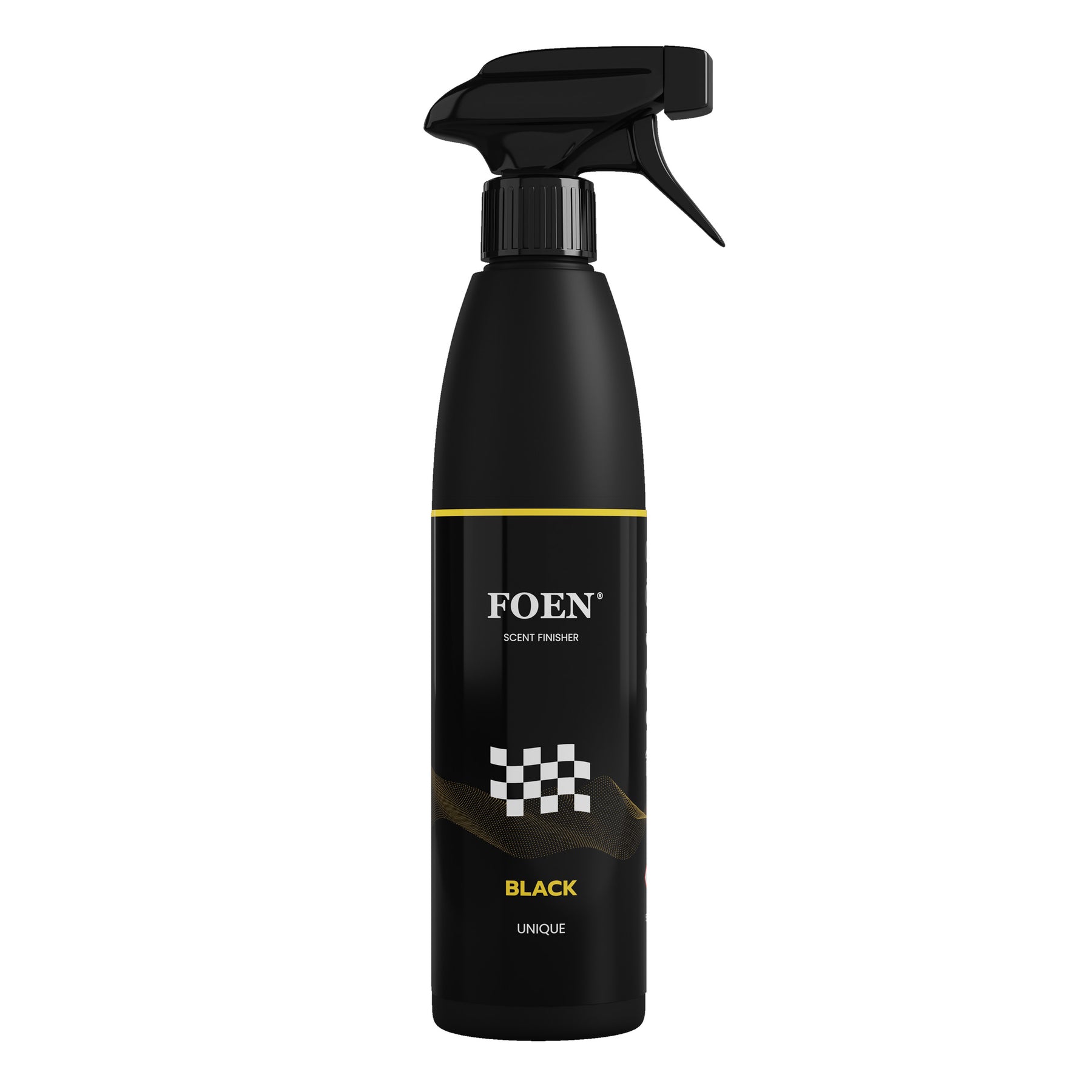 Bottiglia di FOEN Black Profumo Spray, deodorante auto con fragranza elegante e sofisticata, ideale per rinfrescare e profumare l'interno del veicolo.