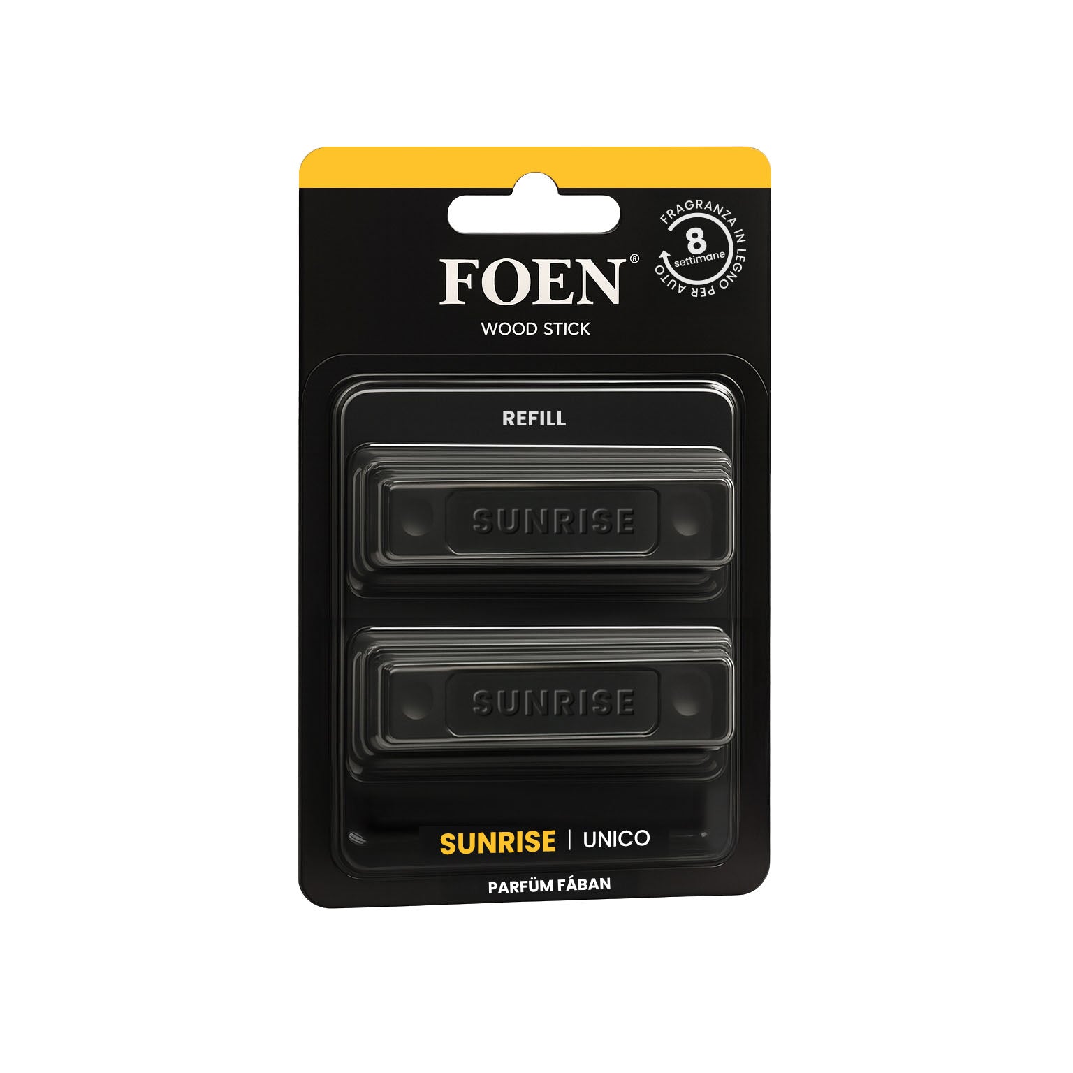 Ricarica FOEN Wood Stick Sunrise, profumo in legno per auto con fragranza avvolgente, ideale per Detailers, durata 8 settimane