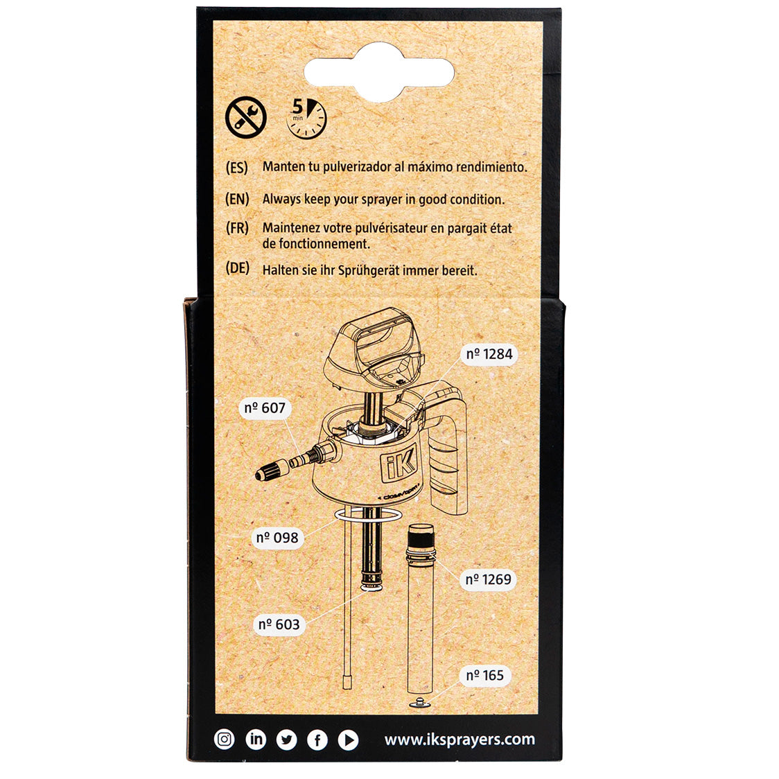 Kit manutenzione IK HC 1.5, ideale per mantenere i nebulizzatori in condizioni ottimali per prestazioni superiori. scatola retro