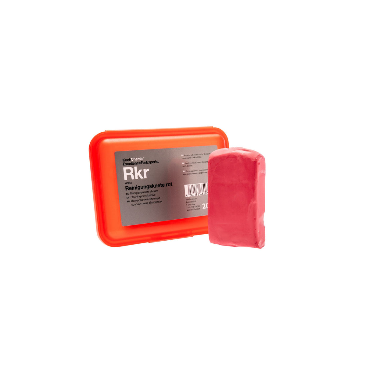 Clay bar Koch-Chemie RKR Reinigungsknete Rot con custodia per decontaminazione intensiva da ruggine, resina e catrame su vernice e vetri auto