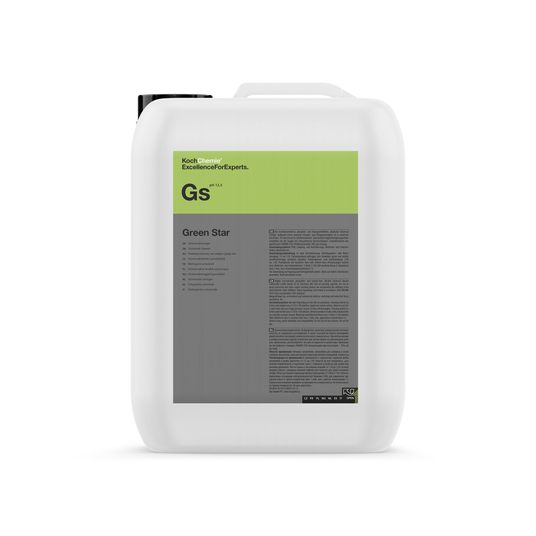 tanica da 11Kg di Koch Chemie Green Star, detergente alcalino multiuso per superfici esterne e interne auto