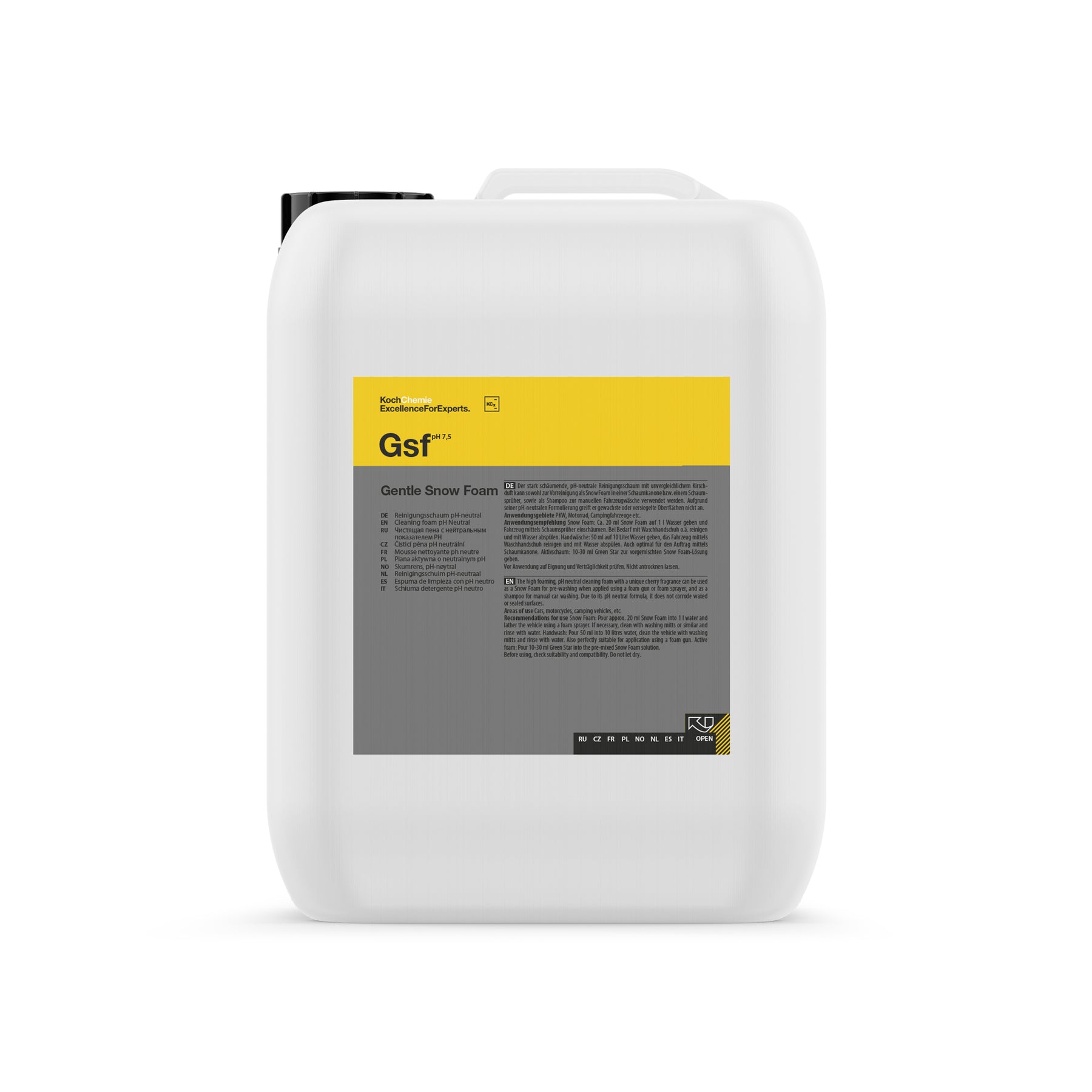 tanica da 5 L di Koch Chemie Gentle Snow Foam, schiuma neutra per prelavaggio auto con elevata resa e profumazione alla ciliegia