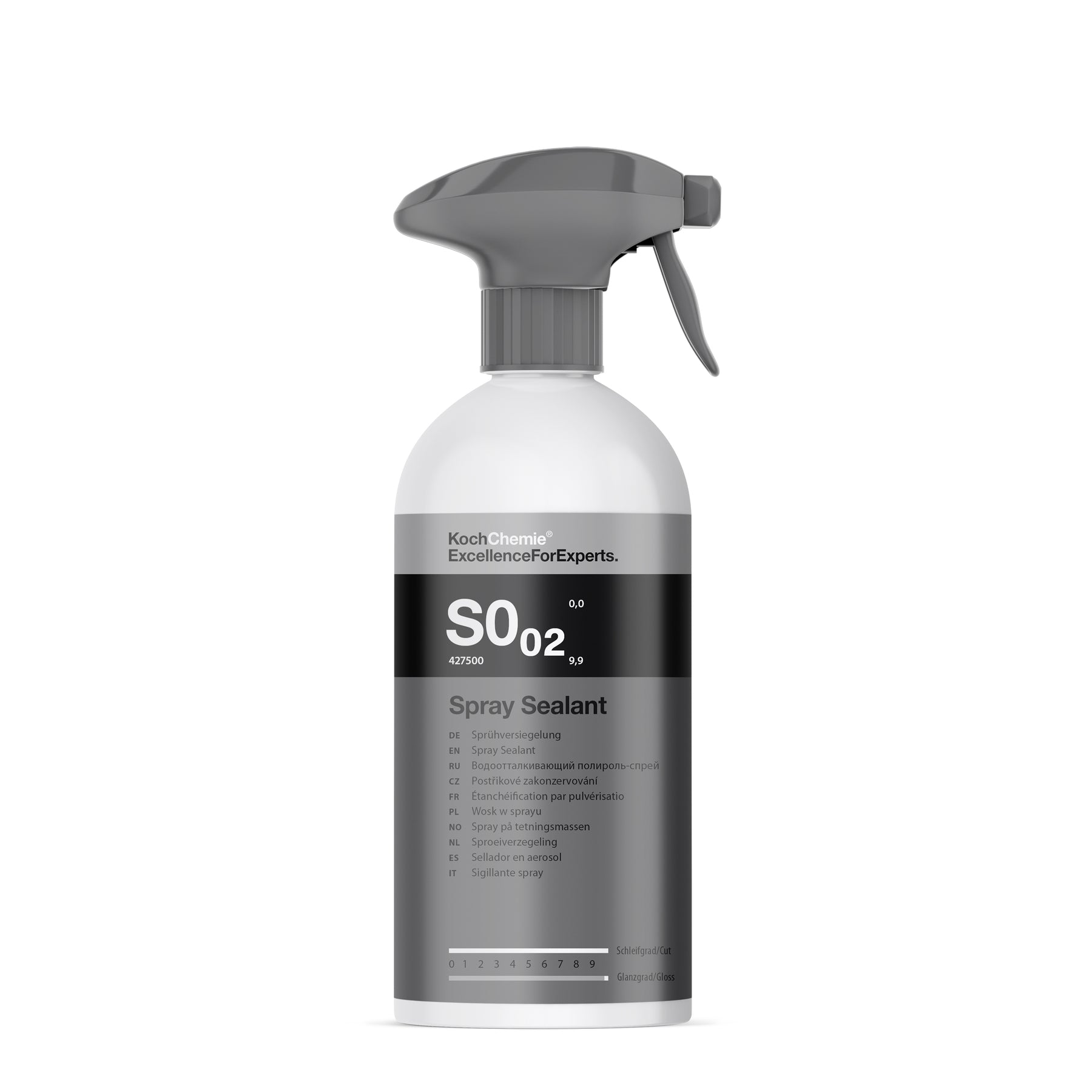 Flacone Koch Chemie S0.02 Spray Sealant da 500 ml con etichetta nera e grigia per protezione e brillantezza auto
