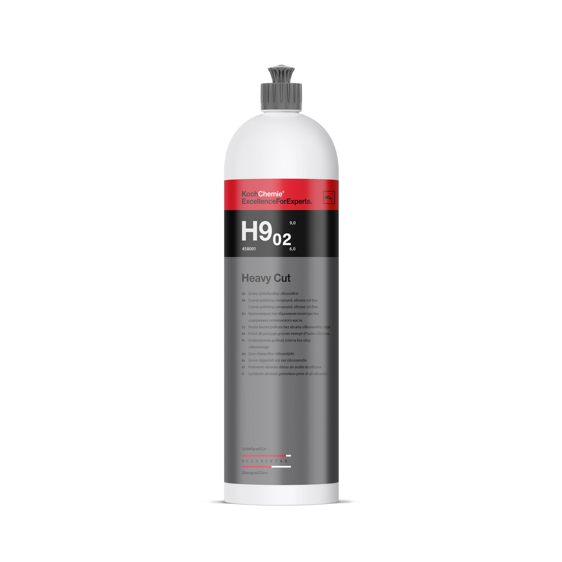 flacone Koch-Chemie Heavy Cut H9.02 compound abrasivo per eliminare graffi profondi e ossidazione su vernice auto