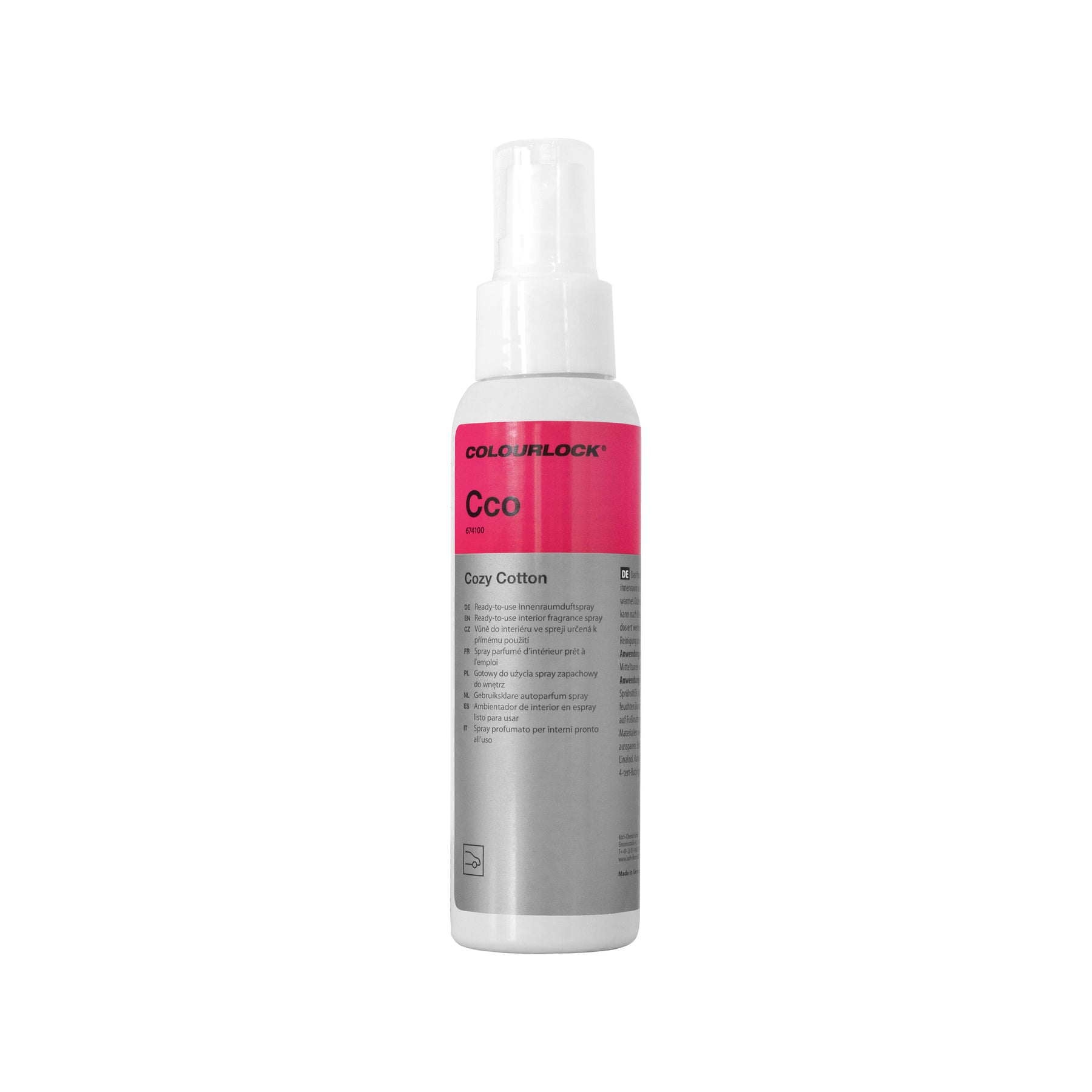Spray profumato KOCH-CHEMIE Cco Cozy Cotton per interni auto con fragranza fresca e avvolgente, privo di alcol e a base d’acqua.