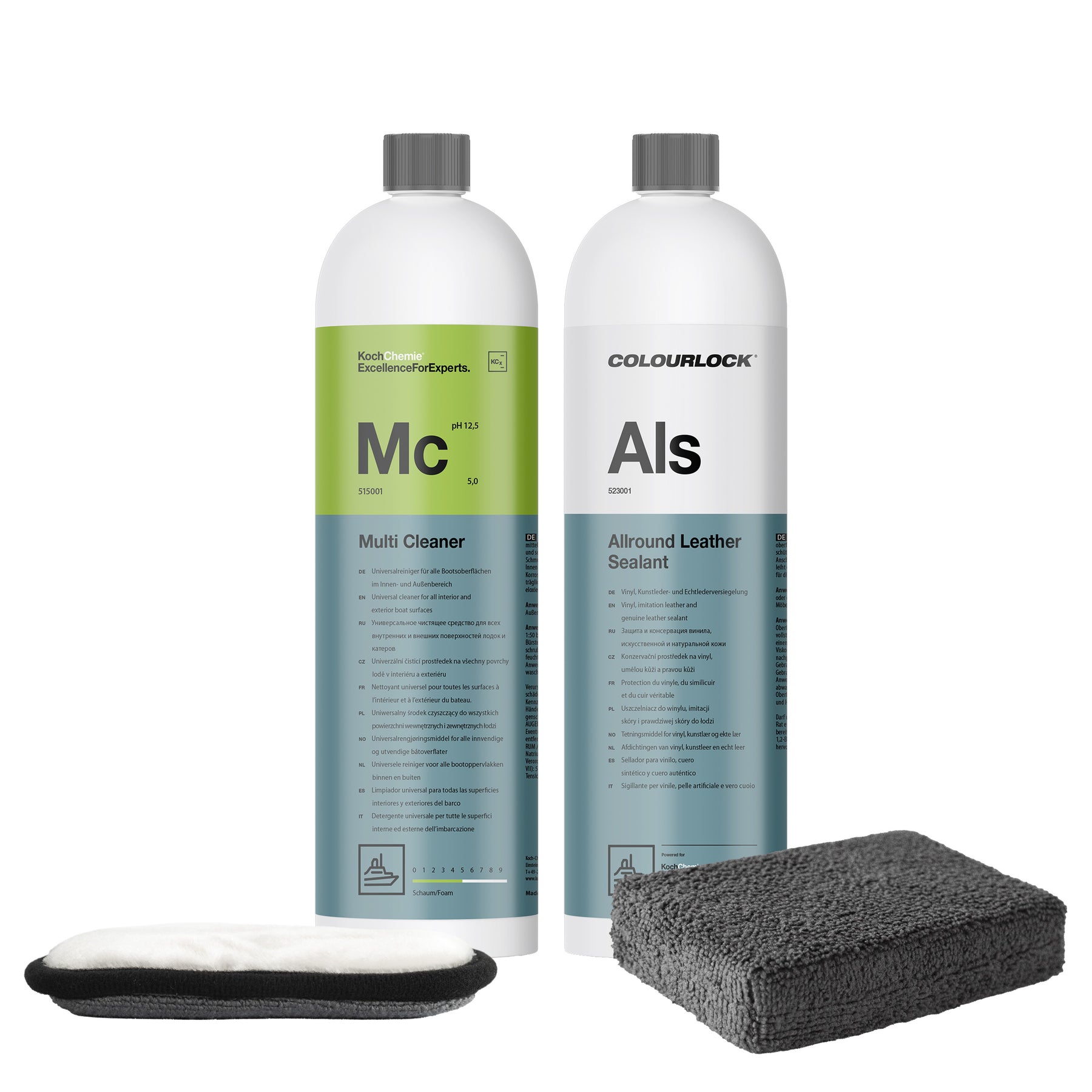 Kit Multi Cleaner e Allround Leather Sealant con pad e applicatore per pulizia e trattamento pelle e skai Koch-Chemie