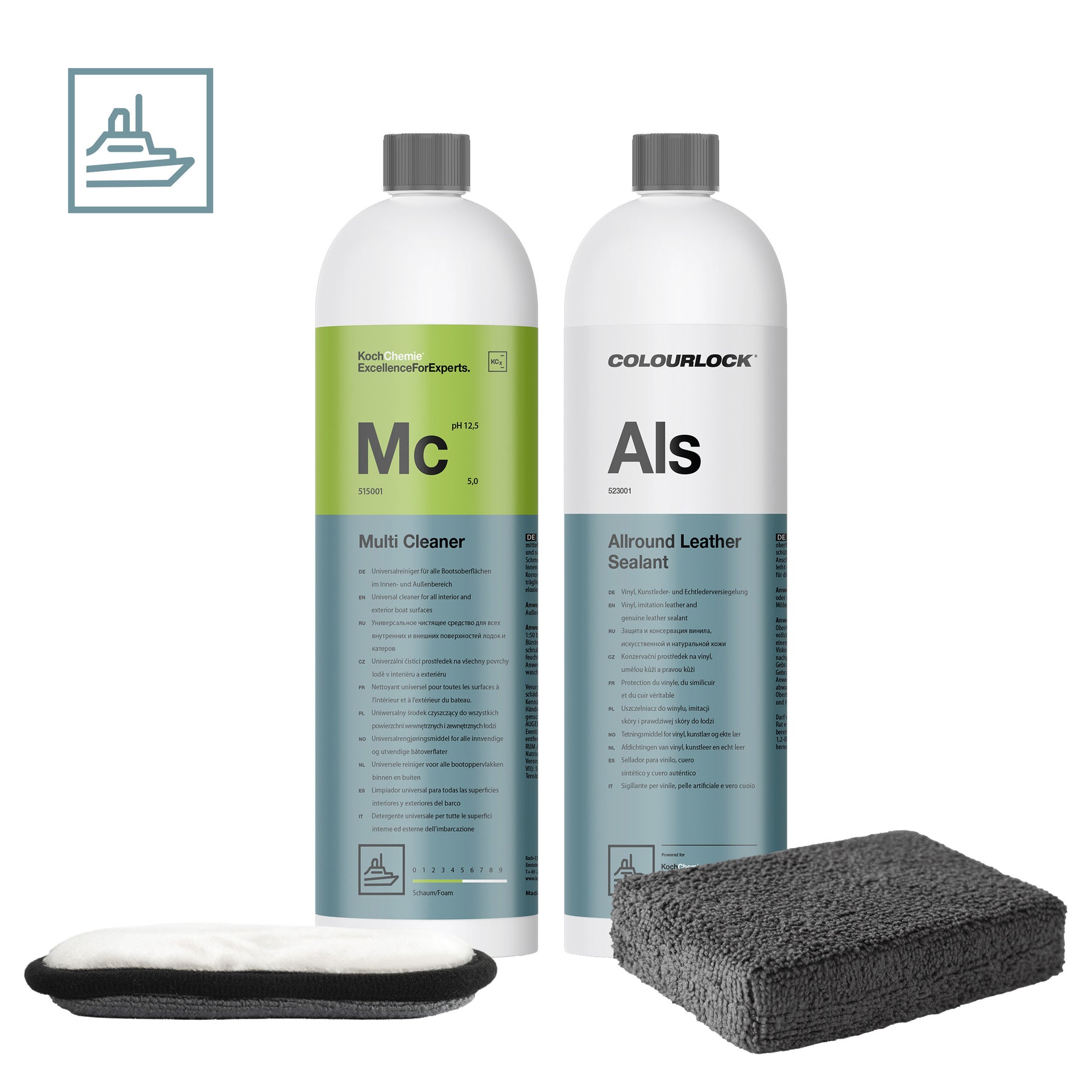 Kit Multi Cleaner e Allround Leather Sealant con pad e applicatore per pulizia e trattamento pelle e skai Koch-Chemie