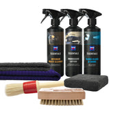 Kit CARTEC per la pulizia e protezione dei tessuti interni del veicolo, composto da prodotti specifici per cura e manutenzione.