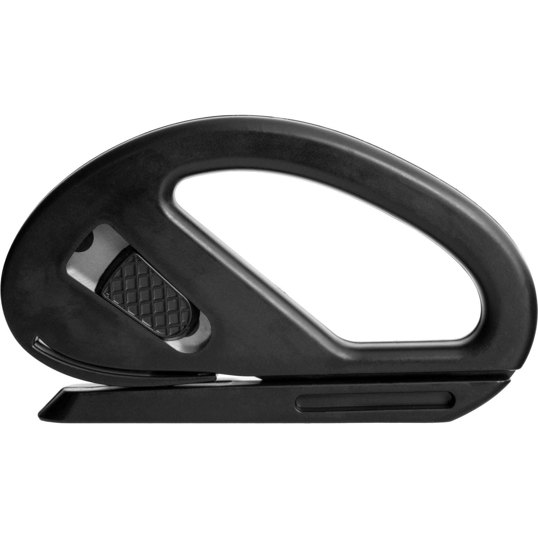 Lato posteriore del taglierino Q1 nero, con impugnatura ergonomica per un taglio sicuro e preciso di film e carta.