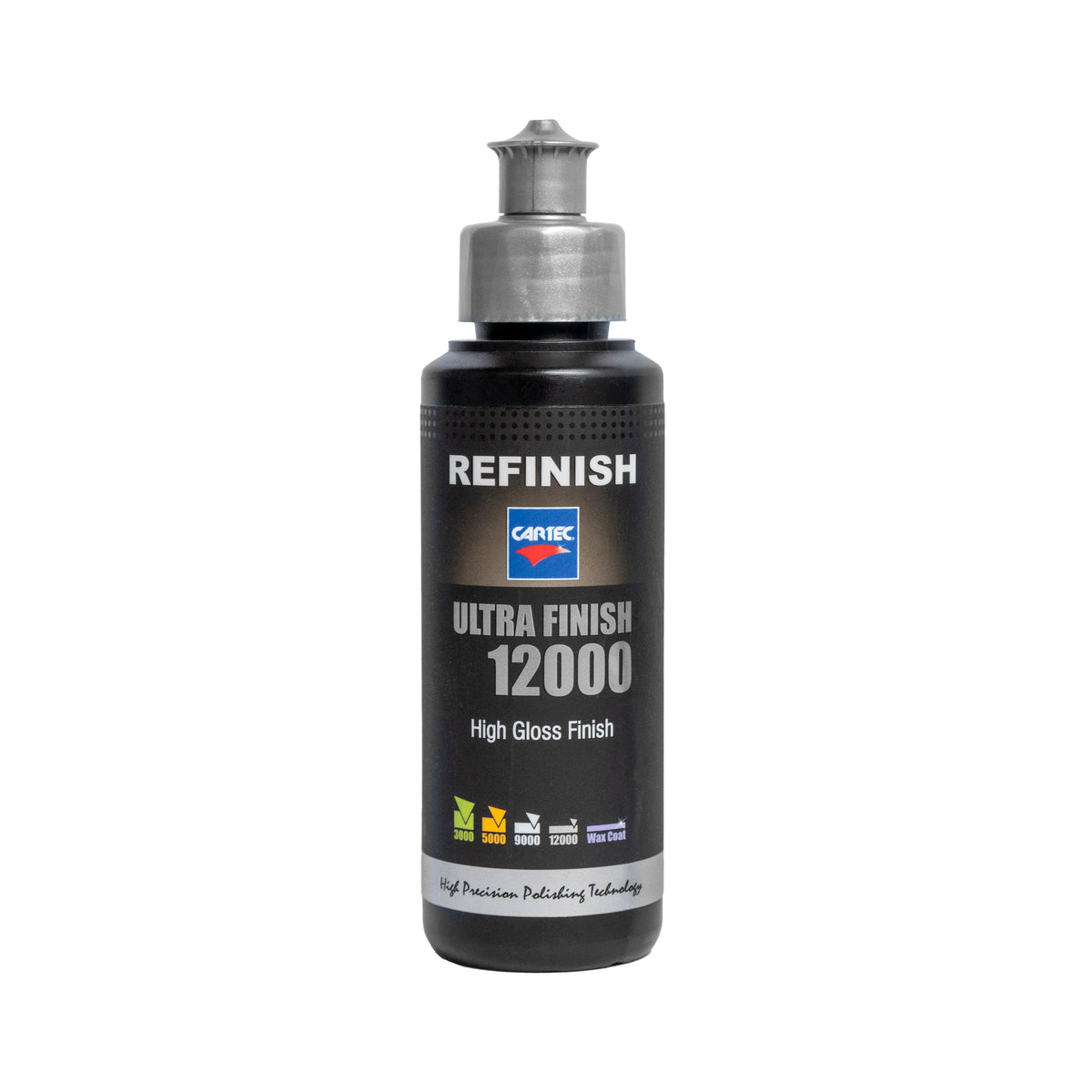 Bottiglia di CARTEC Ultra Finish 12000 per lucidatura auto, perfetta per una finitura ultra lucida e senza difetti.
