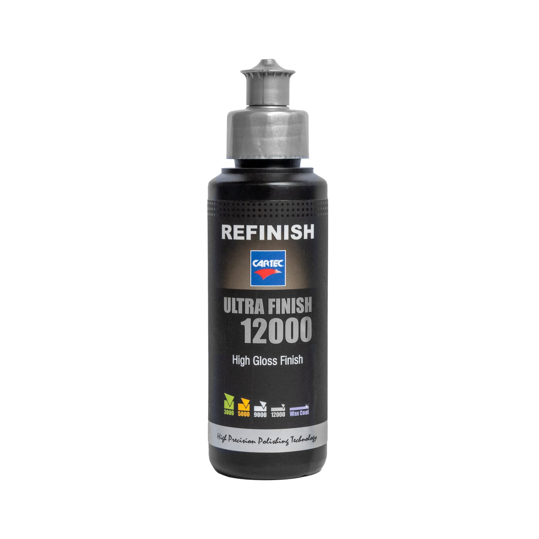 Bottiglia di CARTEC Ultra Finish 12000 per lucidatura auto, perfetta per una finitura ultra lucida e senza difetti.