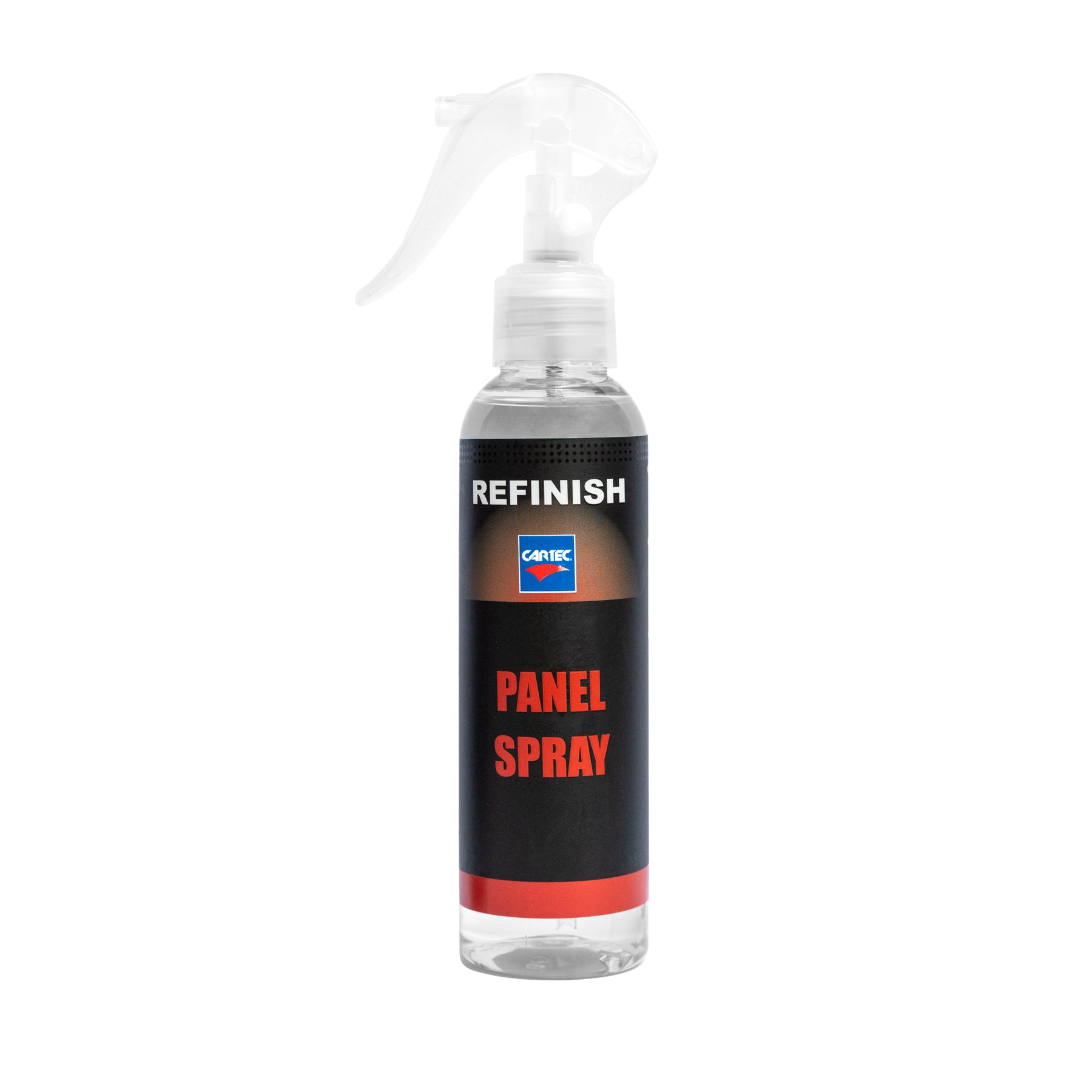 Spray CARTEC Panel Spray Refinish – flacone trasparente con etichetta nera e rossa, ideale per una pulizia efficace delle superfici dell'auto prima dell'applicazione di rivestimenti o vernici.