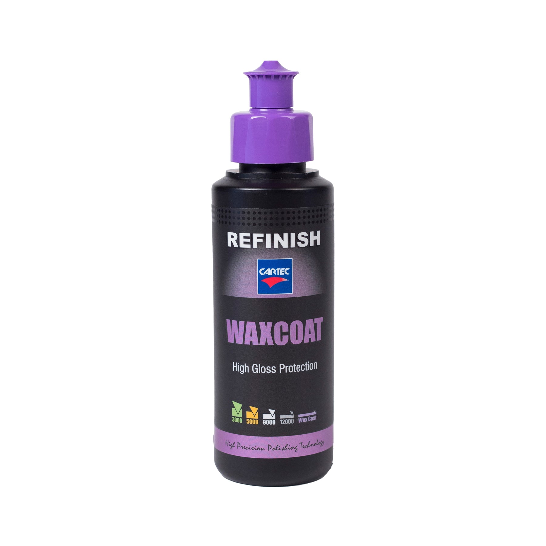 Bottiglia di CARTEC Waxcoat per protezione e brillantezza auto, ideale per risultati duraturi e professionali.