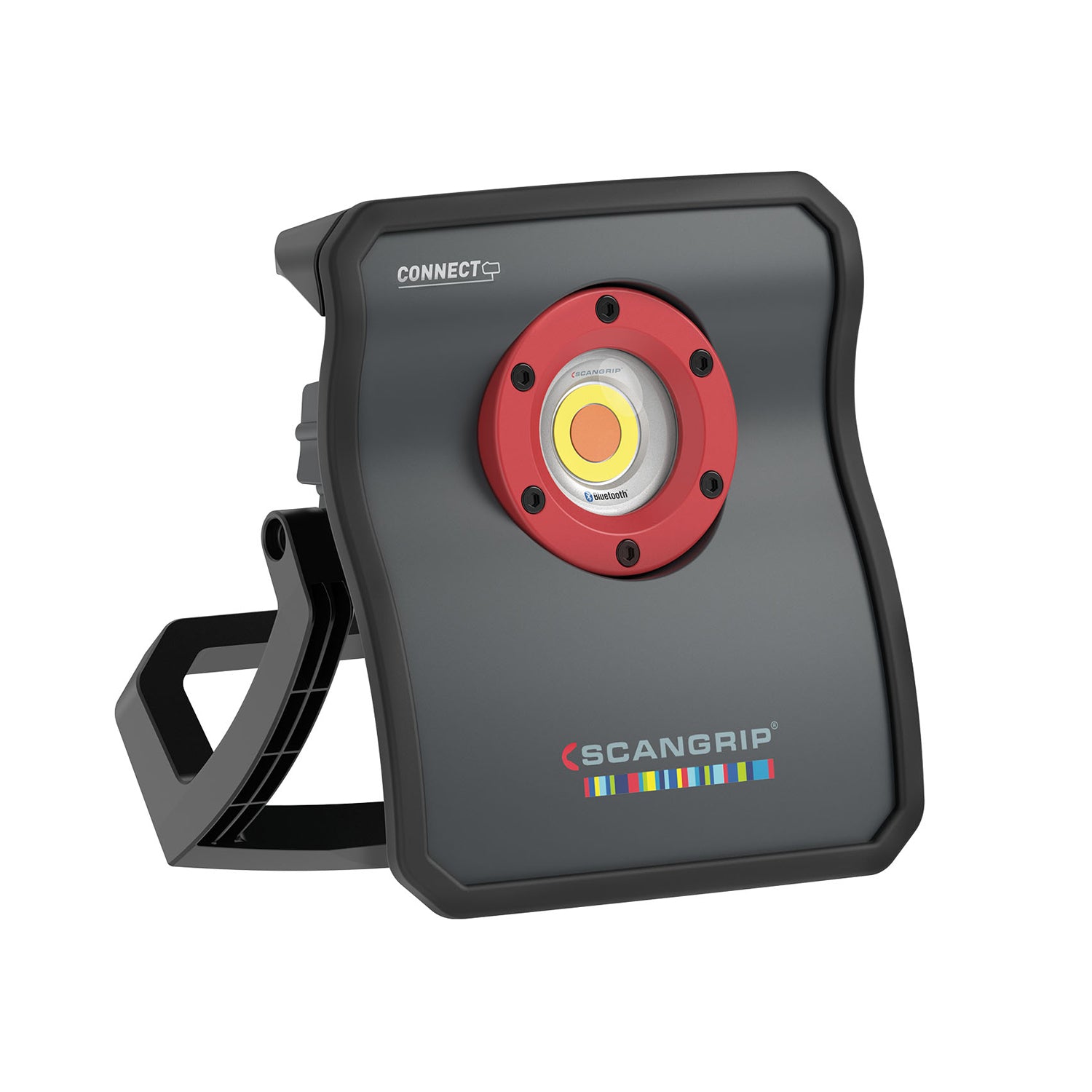 Lampada SCANGRIP Multimatch 3 Connect con supporto inclinabile, luce LED ad alta intensità e connettività Bluetooth per un controllo versatile.
