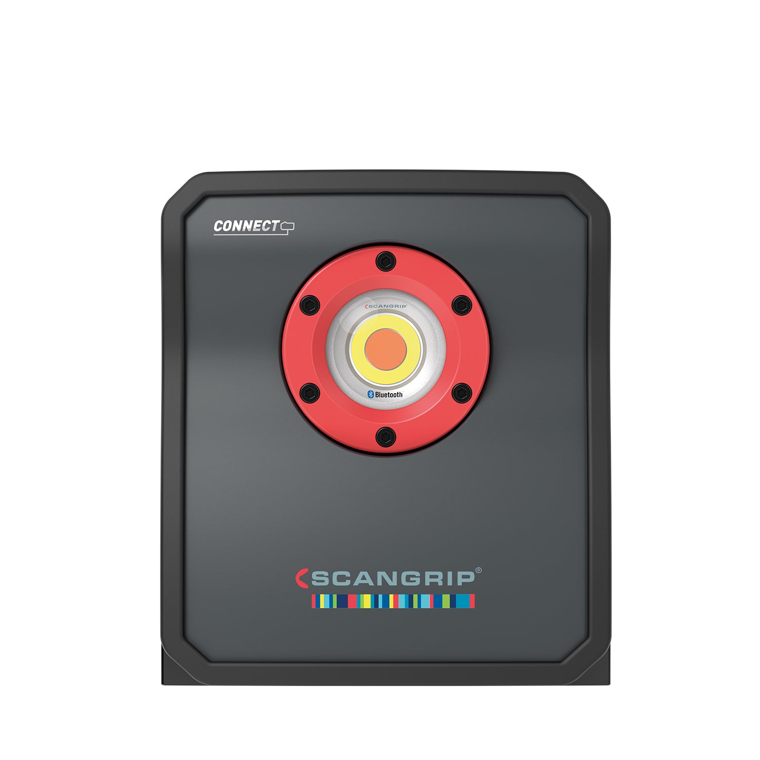 Primo piano della lampada SCANGRIP Multimatch 3 Connect modulo LED potente e tecnologia Bluetooth integrata.