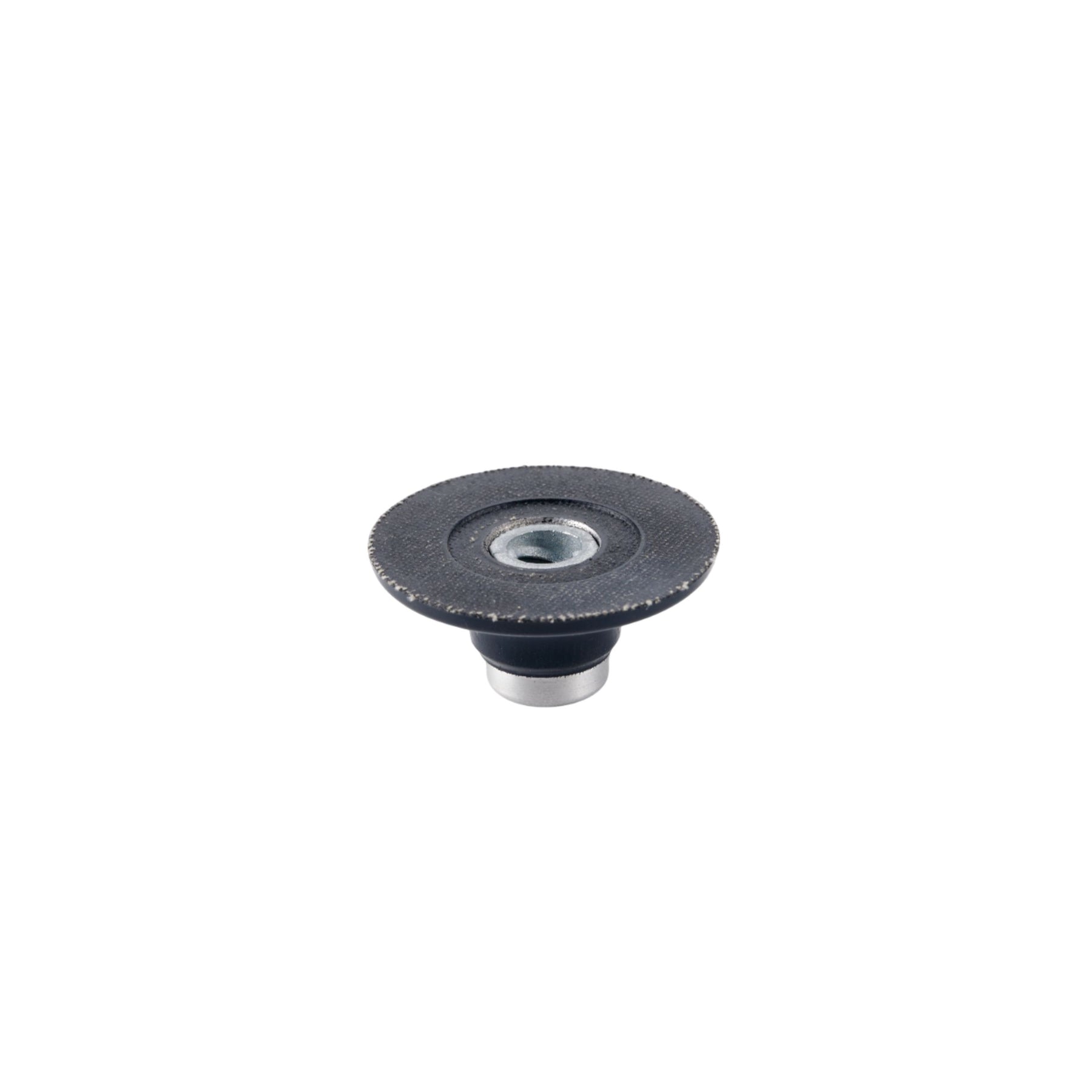 Vista inclinata del platorello ShineMate Ø50 mm con superficie abrasiva e attacco Roll Lock, ideale per applicazioni su piccole superfici con mini levigatrice EB202A.