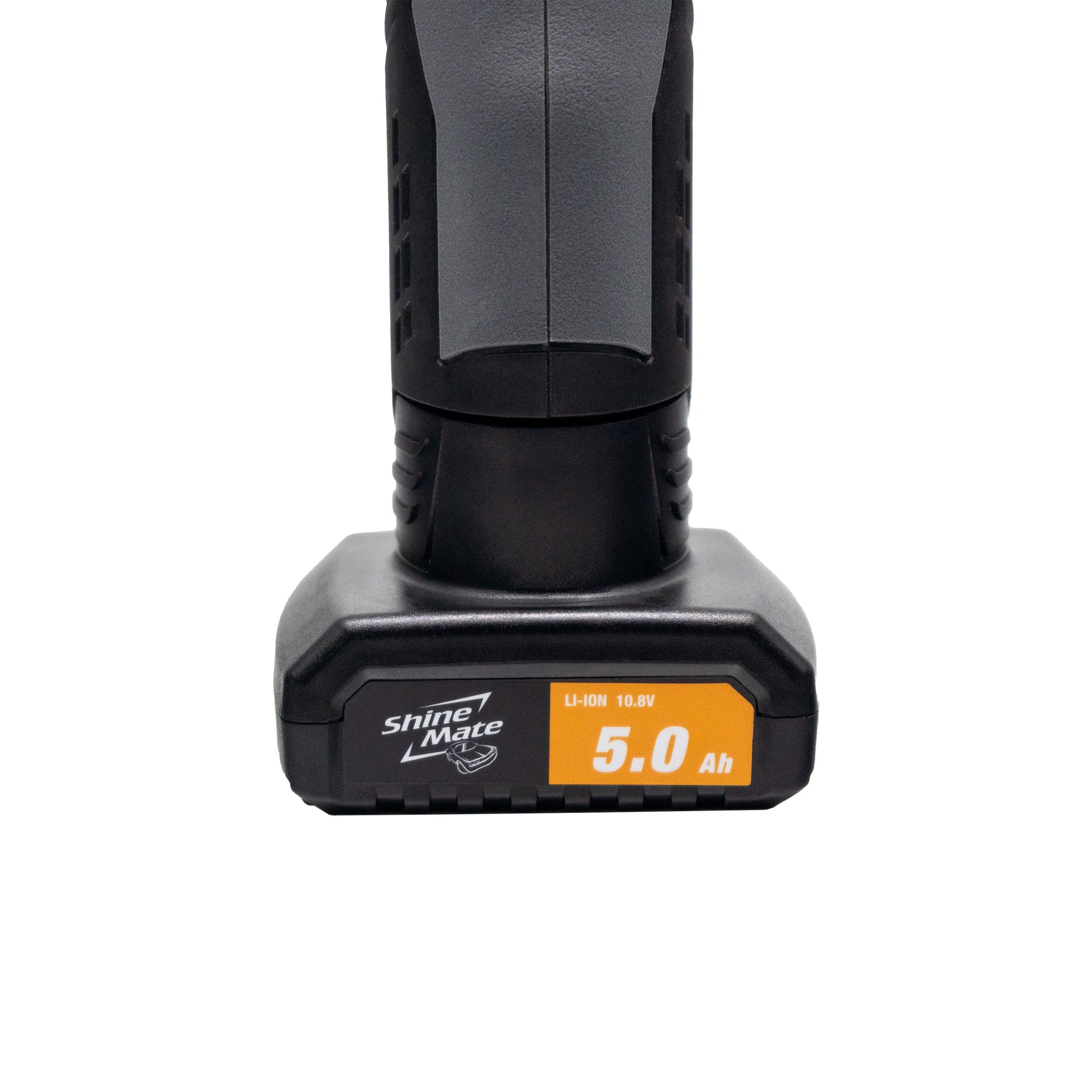 Vista frontale della batteria ShineMate 5.0Ah 10.8V installata su lucidatrice cordless