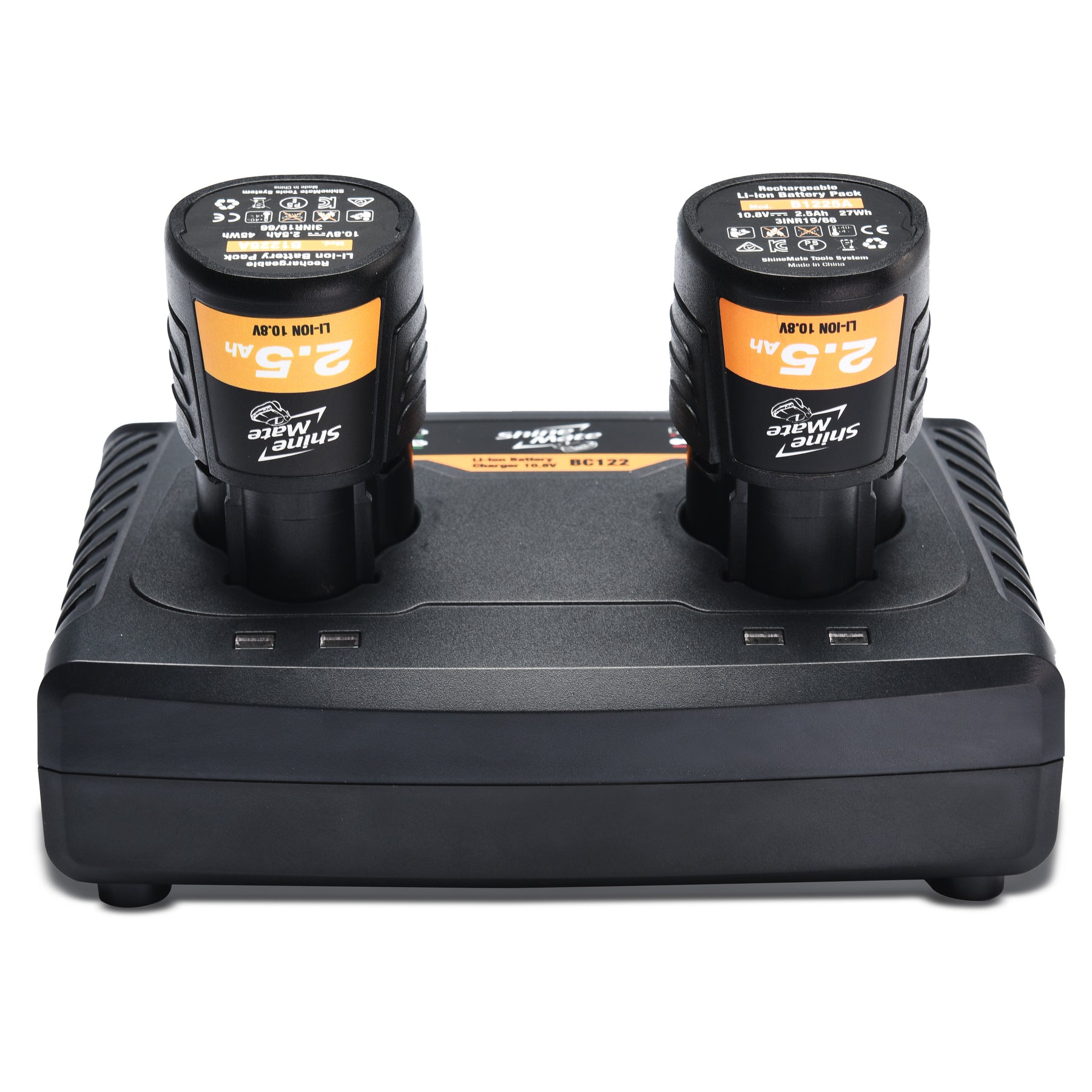 SHINEMATE Caricabatteria Doppio per lucidatrici cordless, ricarica due batterie contemporaneamente per una maggiore efficienza nei lavori di detailing.