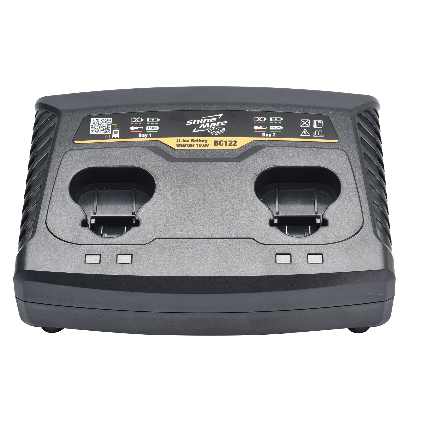 SHINEMATE Caricabatteria Doppio per lucidatrici cordless, ricarica due batterie contemporaneamente per una maggiore efficienza nei lavori di detailing.
