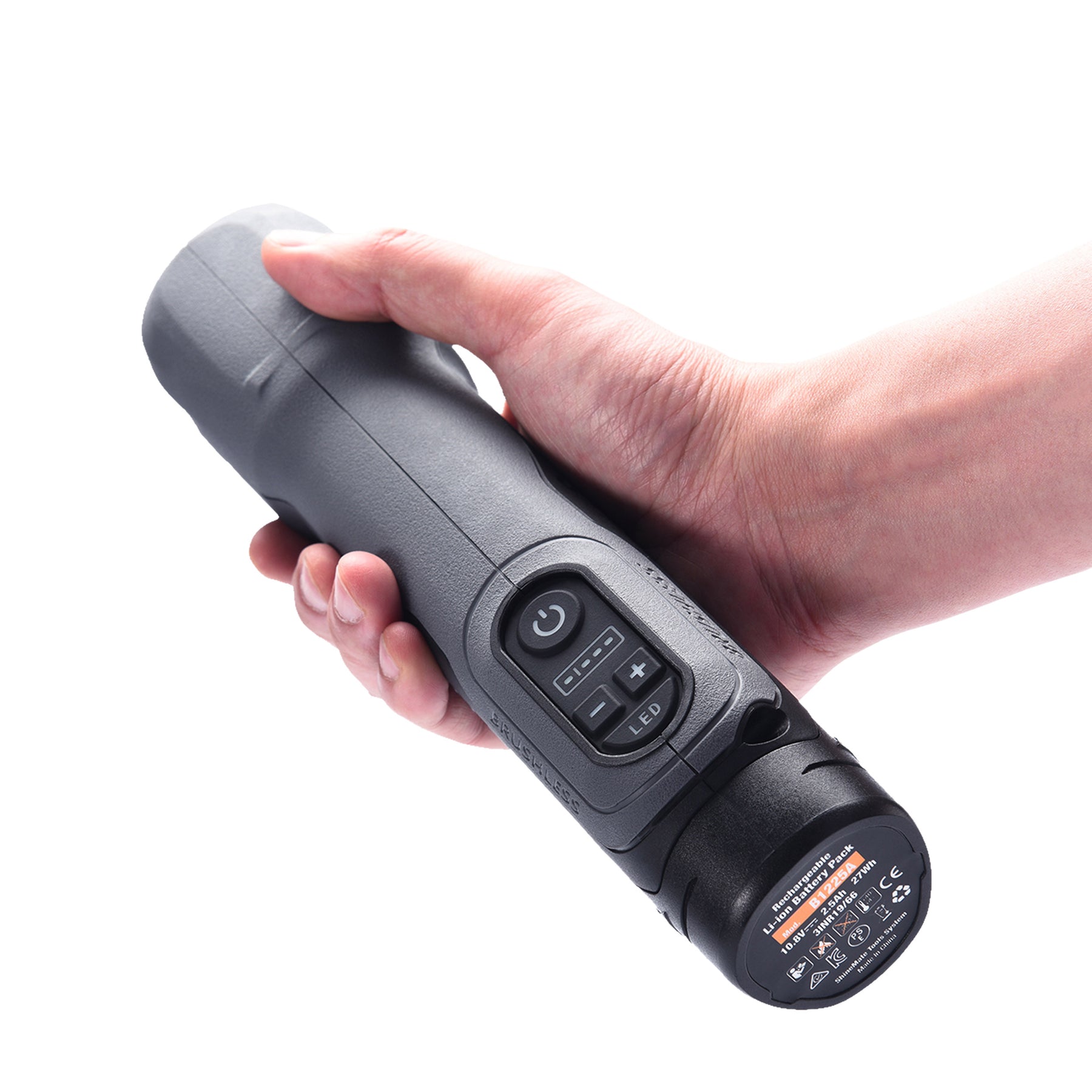 SHINEMATE EB210 Lucidatrice Rotativa Cordless vista laterale orizzontale, progettata per una lucidatura efficace e professionale nei lavori di detailing auto.