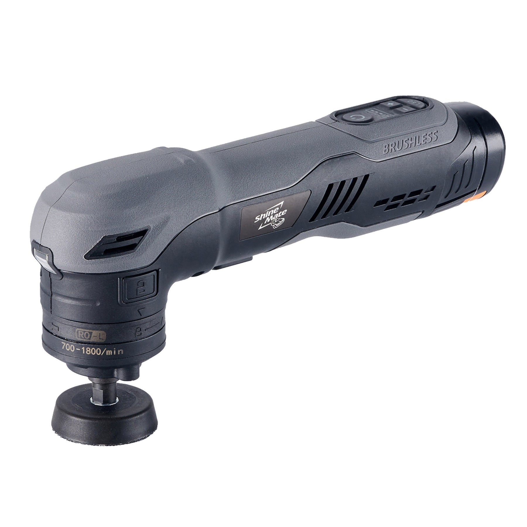 SHINEMATE EB210 Lucidatrice Rotativa Cordless vista laterale orizzontale, progettata per una lucidatura efficace e professionale nei lavori di detailing auto.