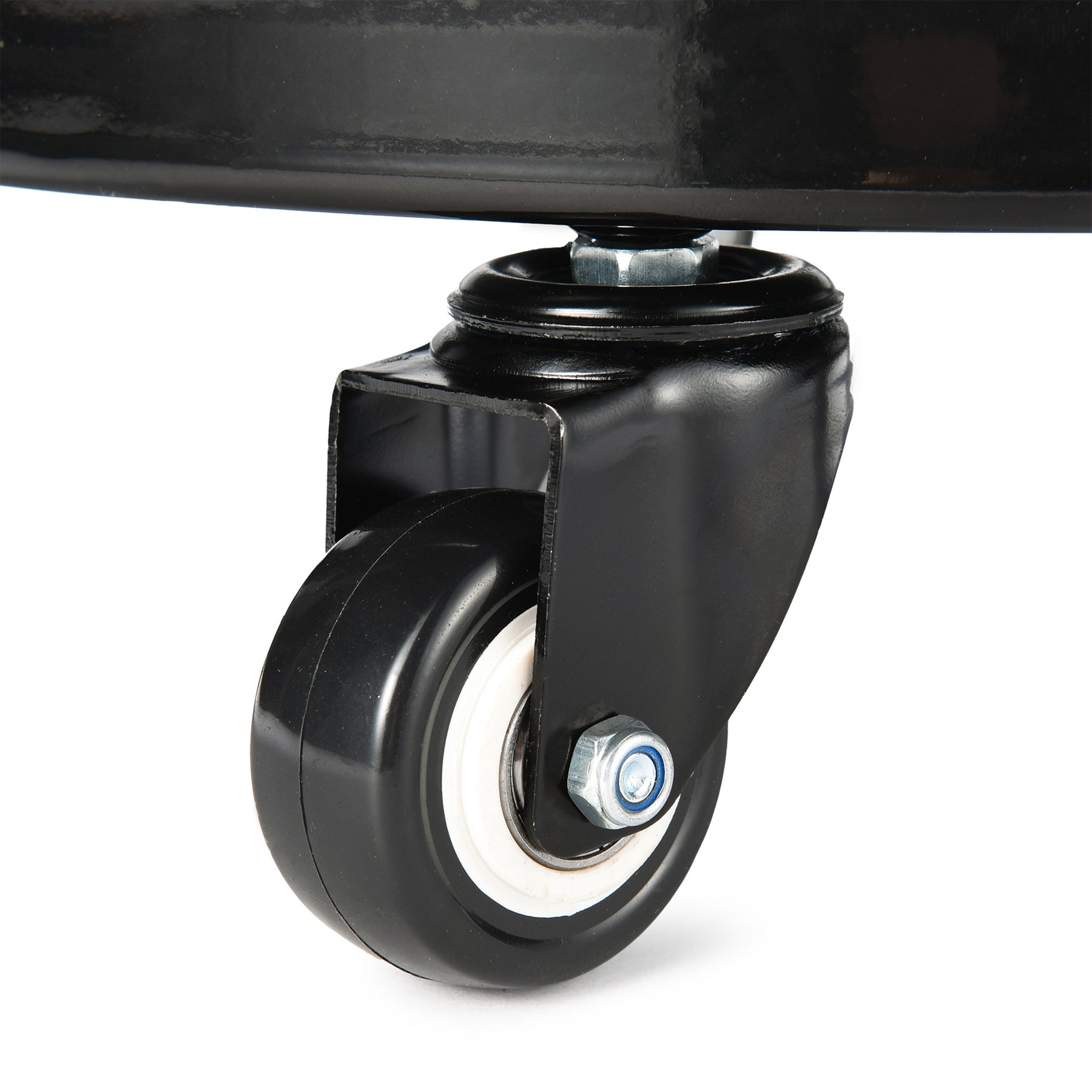 Sgabello mobile regolabile con seduta imbottita, struttura in acciaio e base con ruote per un facile movimento, ideale per lavori di detailing.