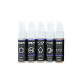 Cinque flaconi del FOEN Tester Kit con diverse fragranze, tra cui New Car Leather, No Smoking, Jack, Sandalwood, e Gentleman, perfettamente allineati per offrire un'esperienza olfattiva personalizzata.