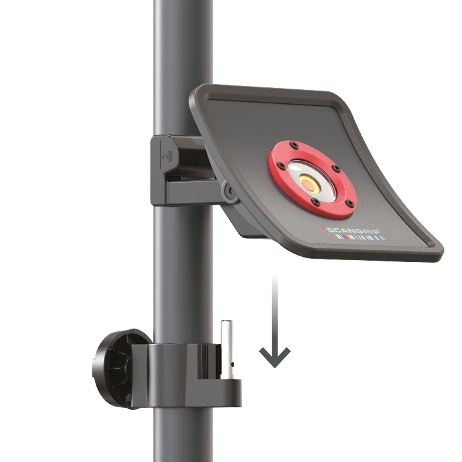 SCANGRIP Wheelstand 2.0 utilizzato per sostenere una luce da lavoro, migliorando l'illuminazione durante il detailing.