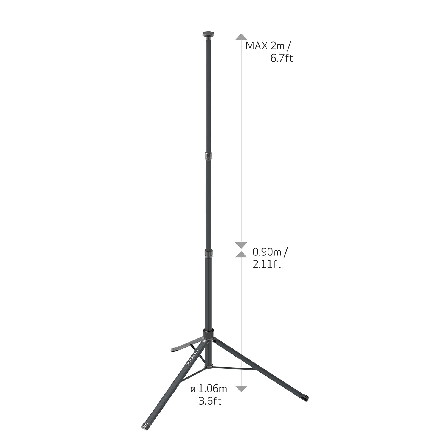 SCANGRIP Tripod esteso a 2 metri, utilizzato per sostenere luci da lavoro durante un progetto di detailing.