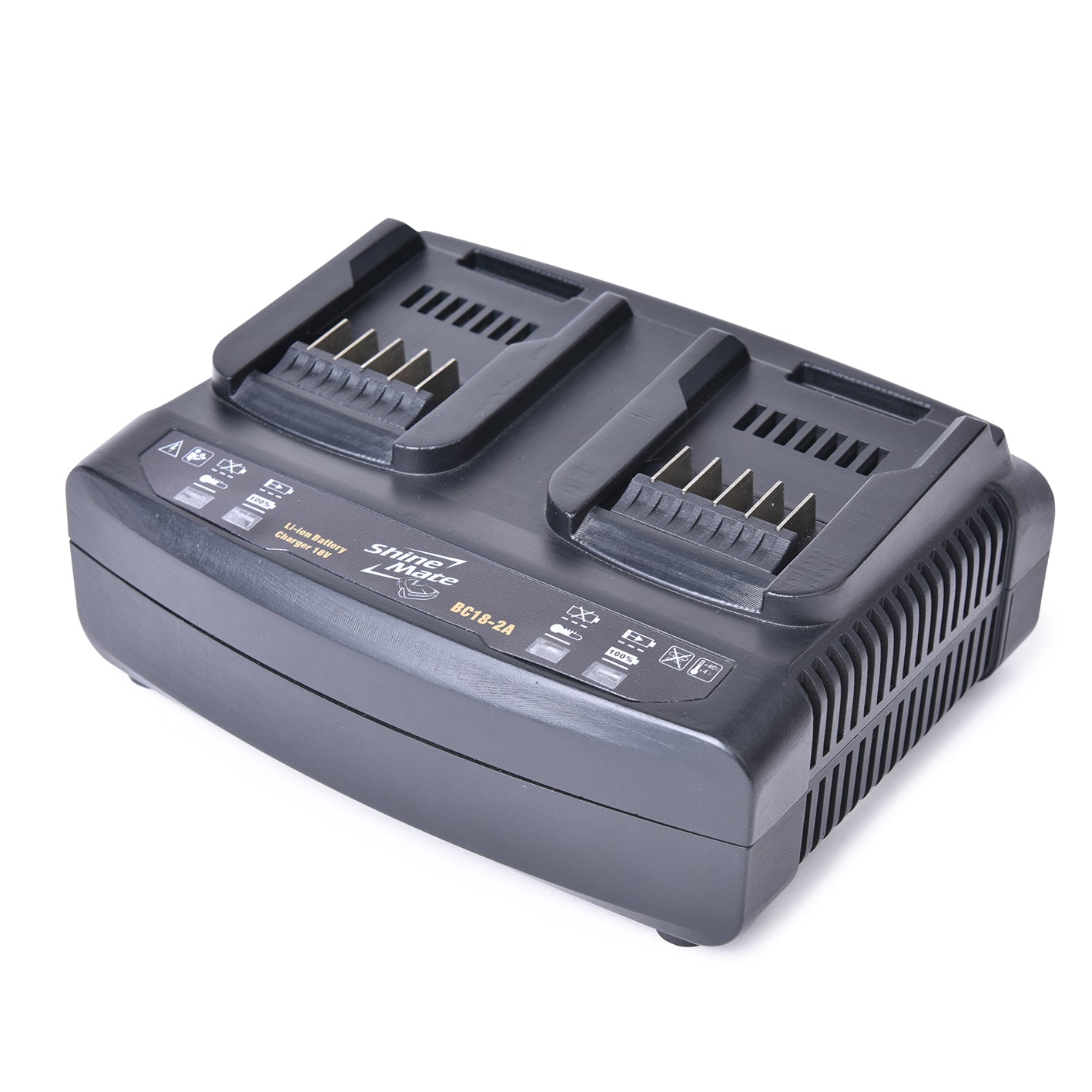 SHINEMATE Caricabatteria Doppio per lucidatrici cordless, ricarica due batterie contemporaneamente per una maggiore efficienza nei lavori di detailing.