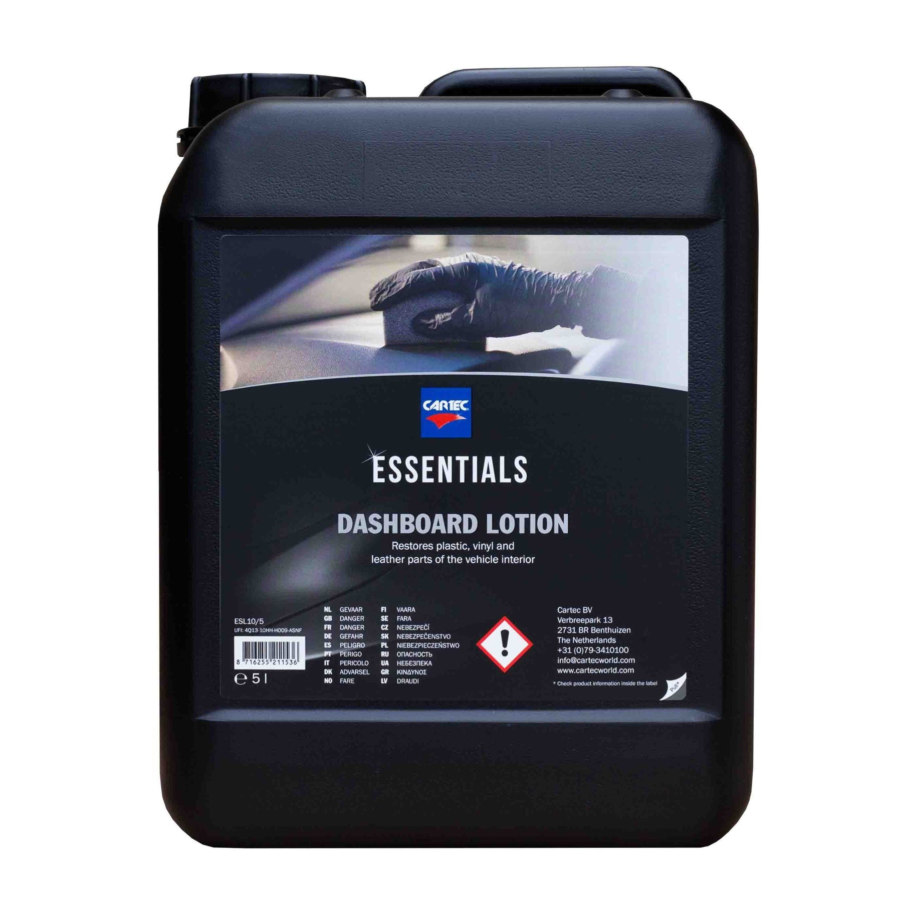 Tanica di CARTEC Dashboard Lotion per il trattamento e la protezione del cruscotto.