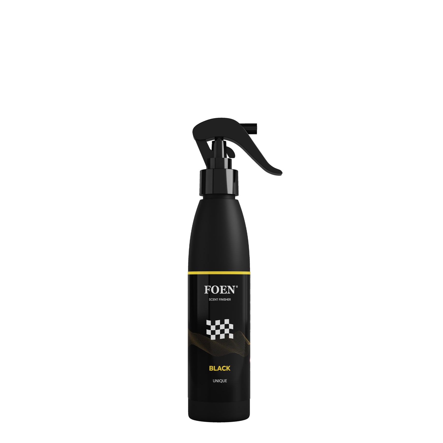 Bottiglia di FOEN Black Profumo Spray, deodorante auto con fragranza elegante e sofisticata, ideale per rinfrescare e profumare l'interno del veicolo.