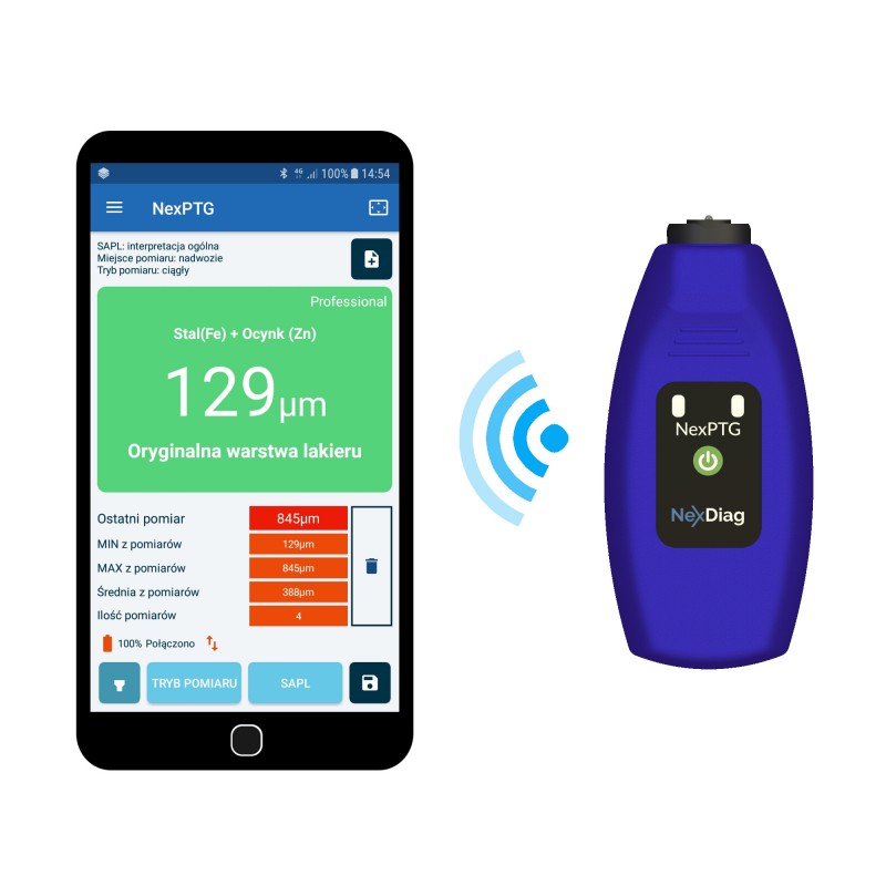 Spessimetro NexPTG Pro per misurazione dello spessore della vernice su superfici auto.