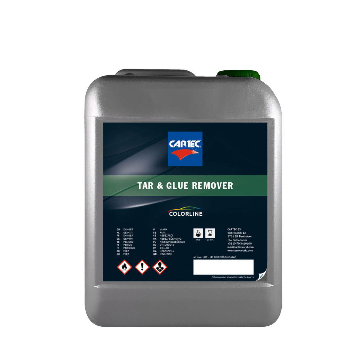 Tanica di CARTEC Tar & Glue Remover per la rimozione di catrame e residui di colla.