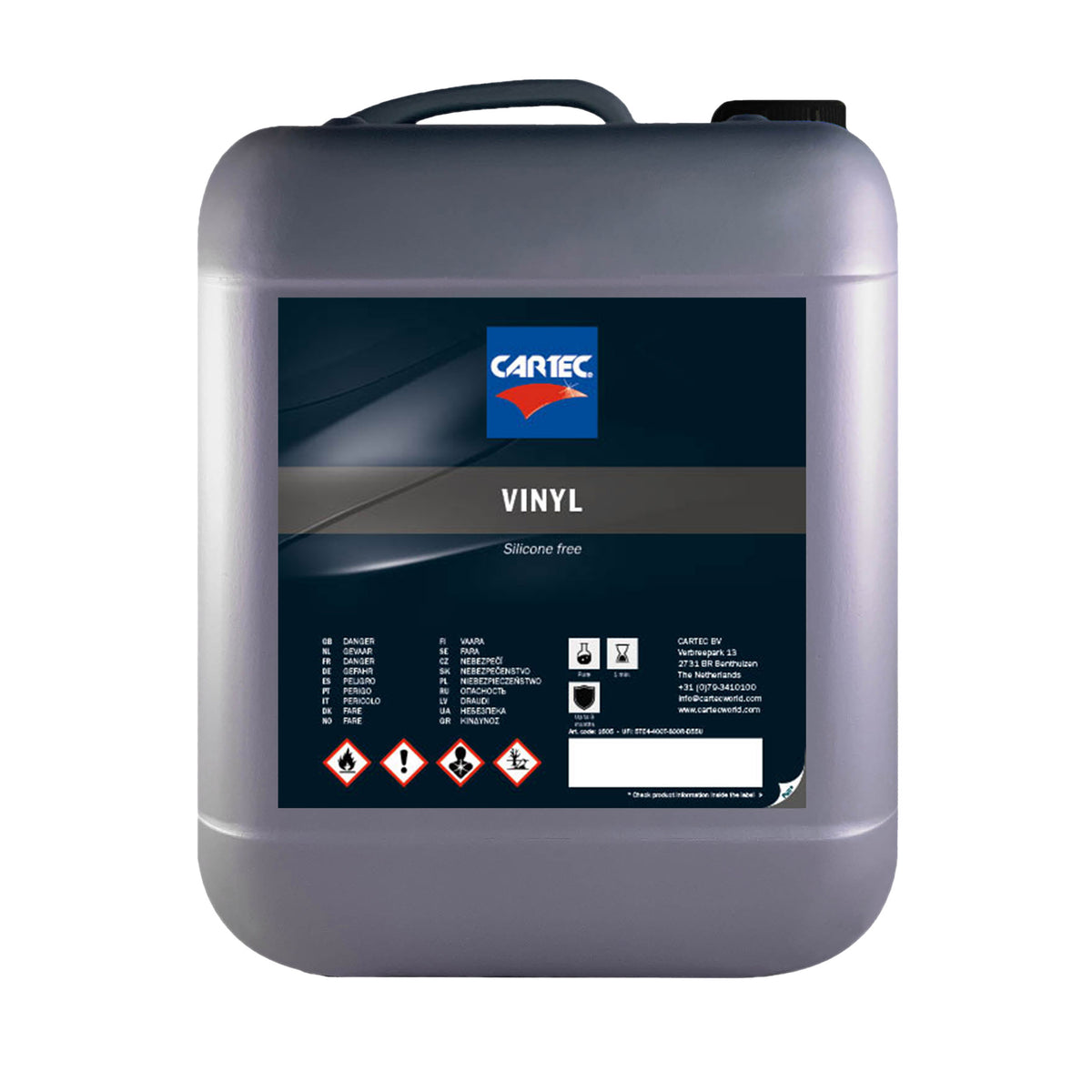 Tanica di CARTEC Vinyl Silicon Free per il trattamento delle superfici in vinile senza siliconi.