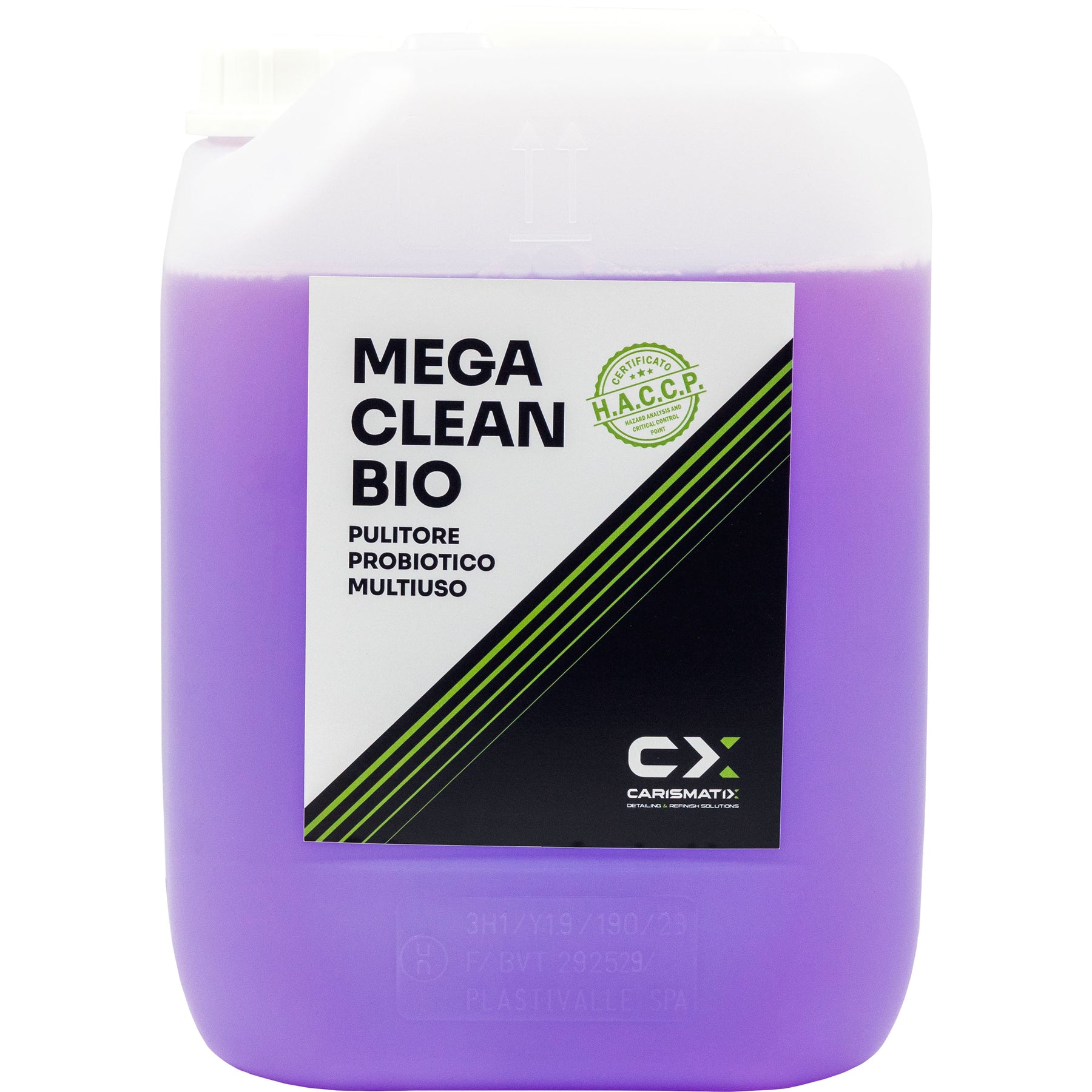 Tanica di Mega Clean Bio, pulitore probiotico multiuso, ideale per una pulizia ecologica ed efficace.
