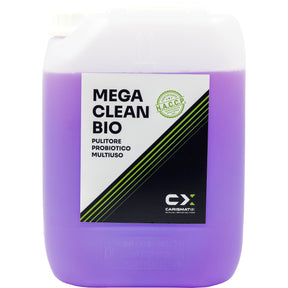 Tanica di Mega Clean Bio, pulitore probiotico multiuso, ideale per una pulizia ecologica ed efficace.