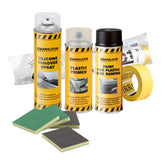 Kit verniciatura plastiche CHAMALEON con primer, vernice spray, remover, nastro di mascheratura, abrasivi e film protettivo per auto.