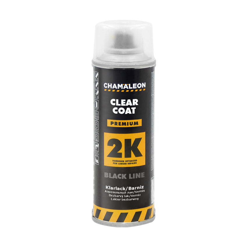 Chamaleon Aerosol 2K Clear Coat Premium, vernice trasparente spray per finiture professionali e resistenti su varie superfici.