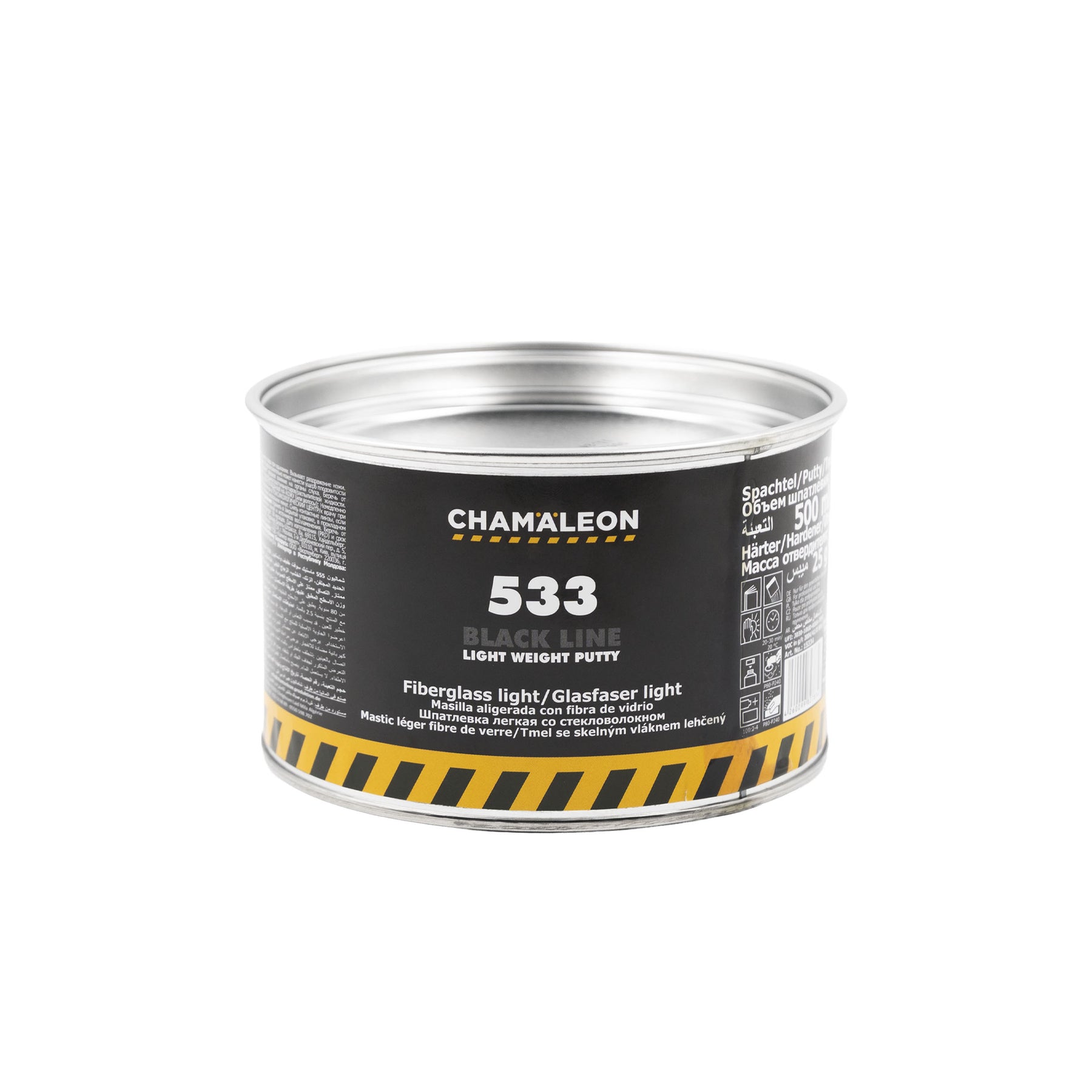 Chamaleon Fiberglass Light Putty, stucco leggero in fibra di vetro per riparazioni resistenti su superfici metalliche e plastiche.