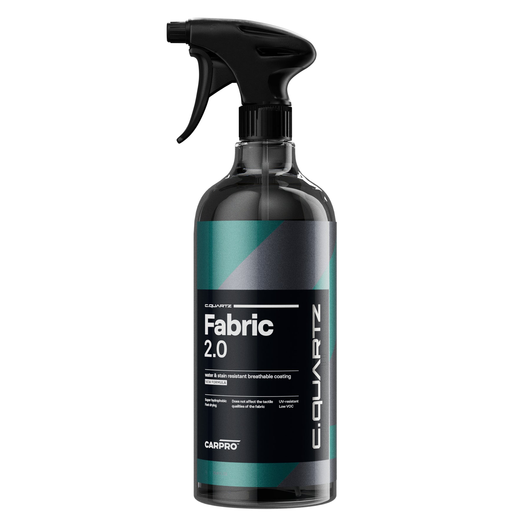 Flacone spray di CARPRO C.QUARTZ Fabric 2.0, un rivestimento traspirante e resistente alle macchie per la protezione dei tessuti.