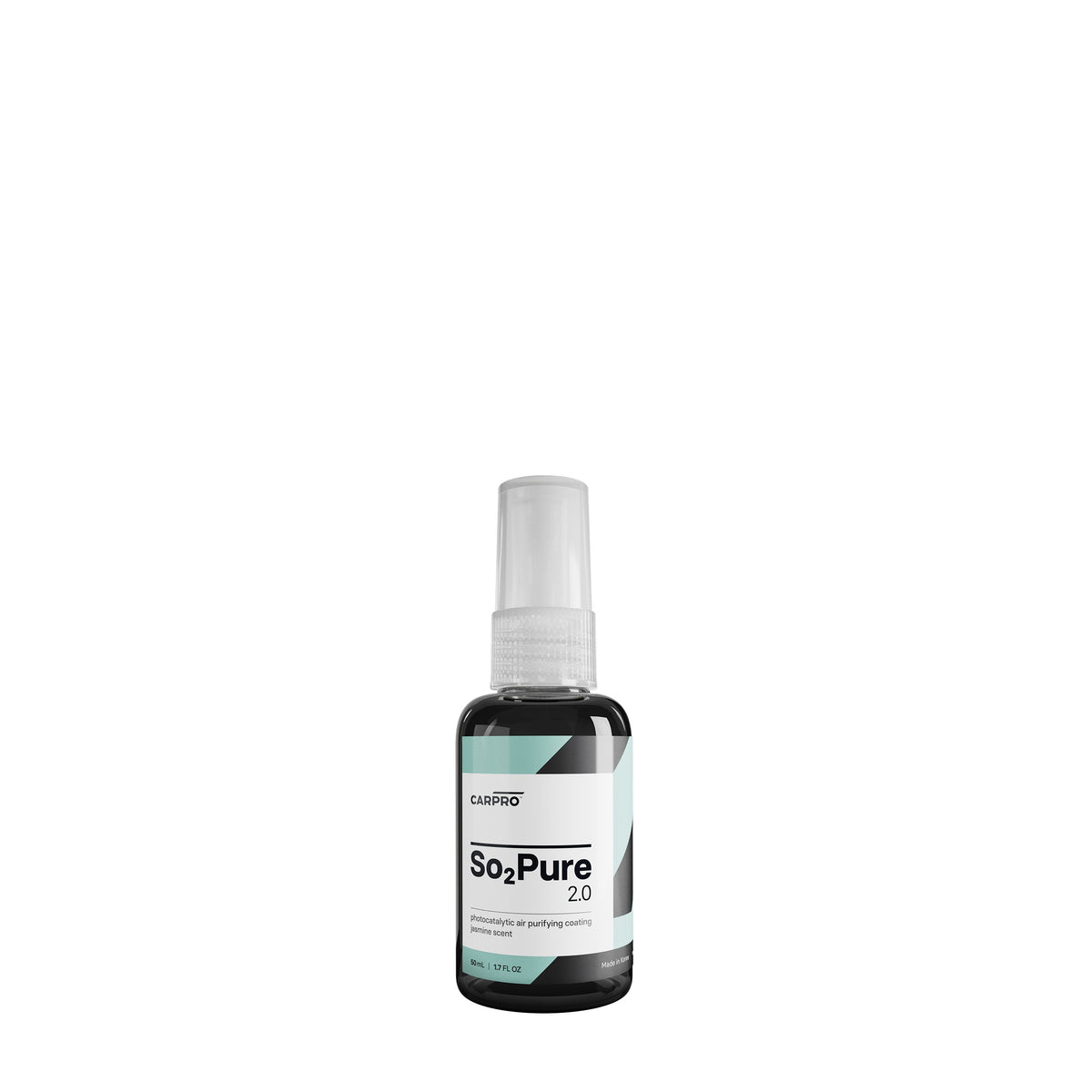 Bottiglia spray di CARPRO So2Pure 2.0 purificatore d'aria con etichetta bianca e verde, su sfondo bianco.