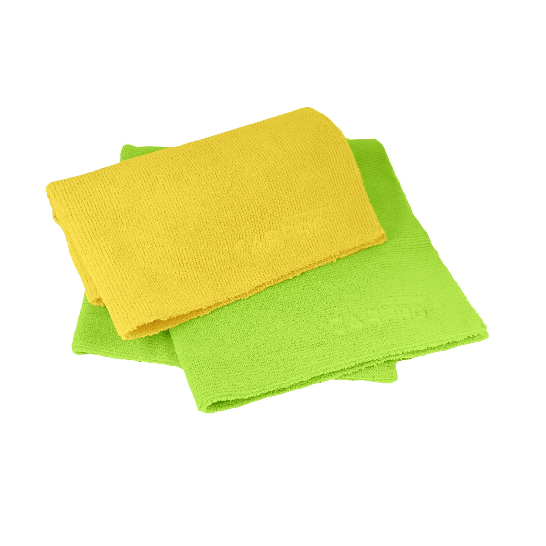 Panno in microfibra CARPRO 2Face verde o giallo, perfetto per detailing e pulizia delicata senza graffi.