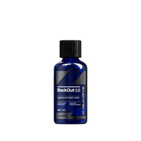 Boccetta CARPRO BlackOut 2.0 coating per pneumatici e gomma, effetto satinato a lunga durata e resistenza chimica elevata.