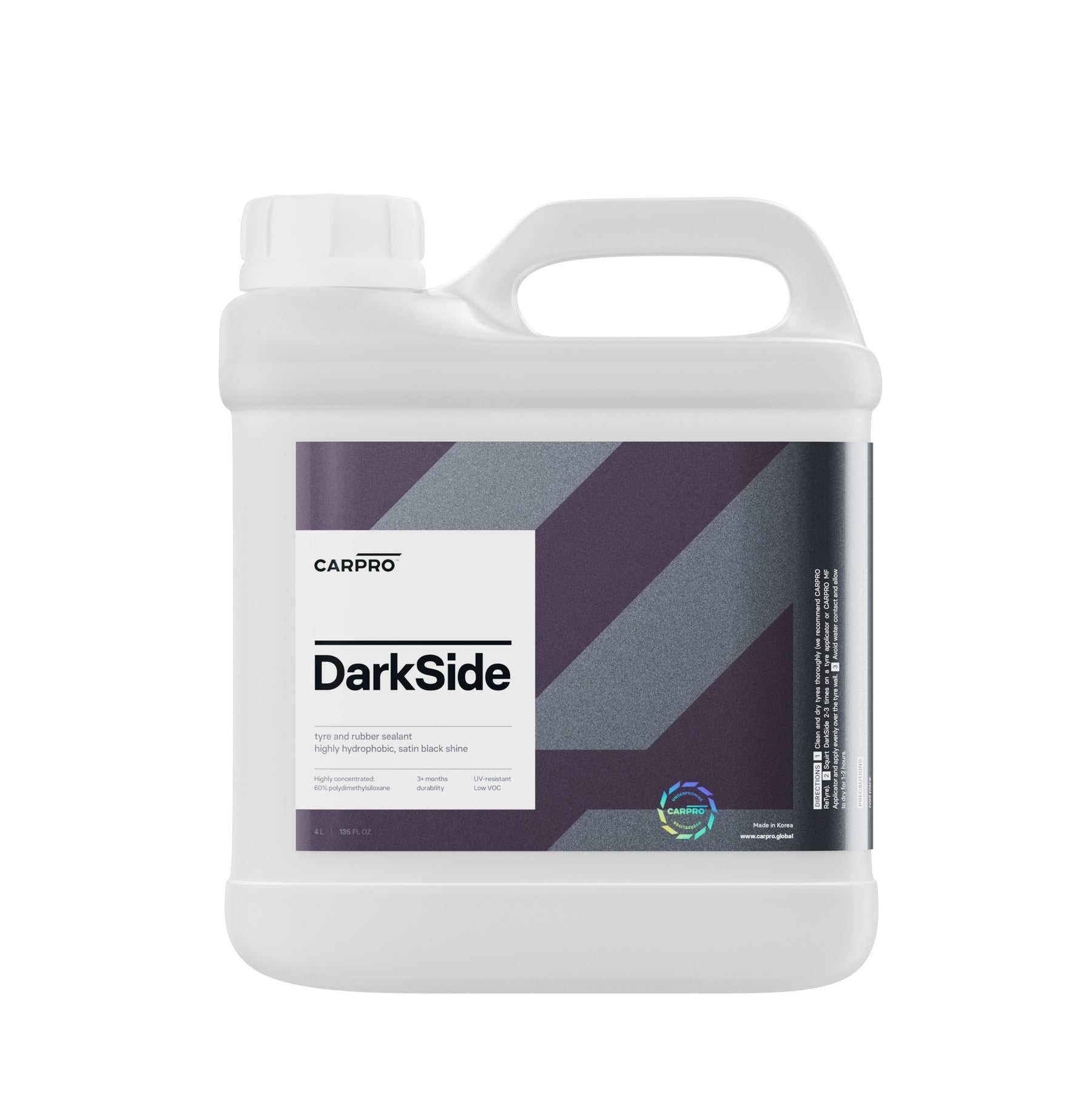 Flacone di CARPRO DarkSide su sfondo bianco, sigillante per pneumatici che offre protezione duratura e effetto bagnato.