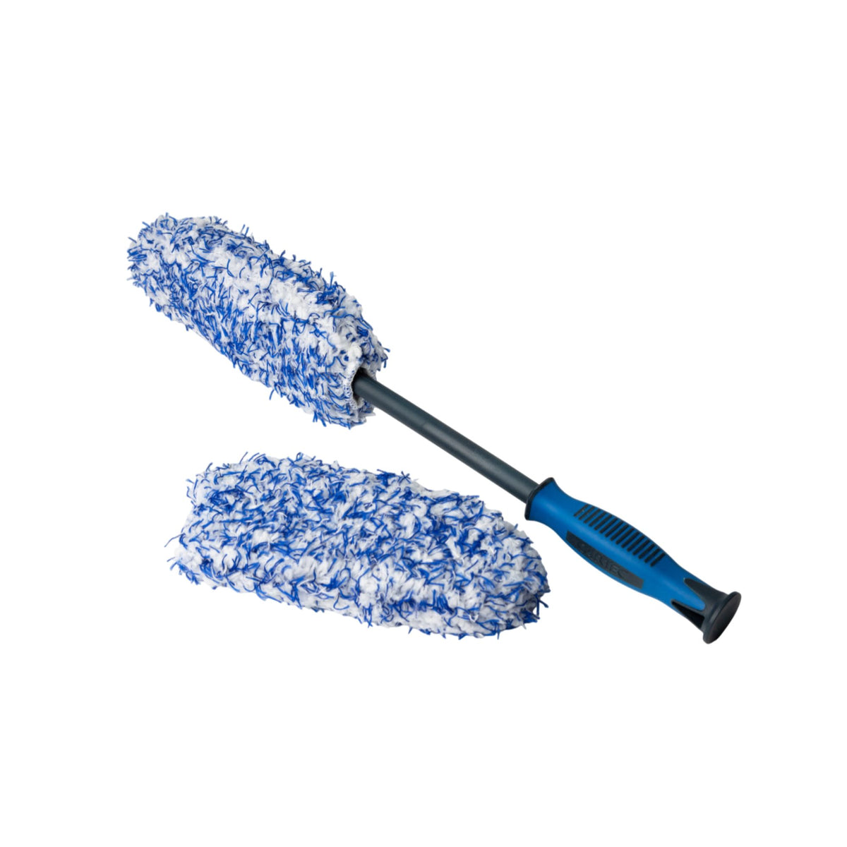 Vista angolata della spazzola Cartec con impugnatura ergonomica e doppia testina in microfibra