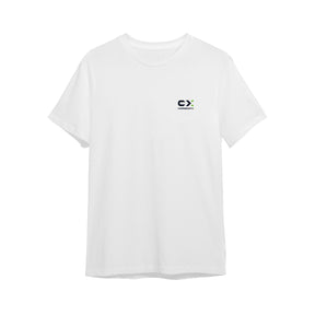 T-shirt bianca CARISMATIX RACING CLUB con logo CX stampato sul petto in stile minimal e sportivo